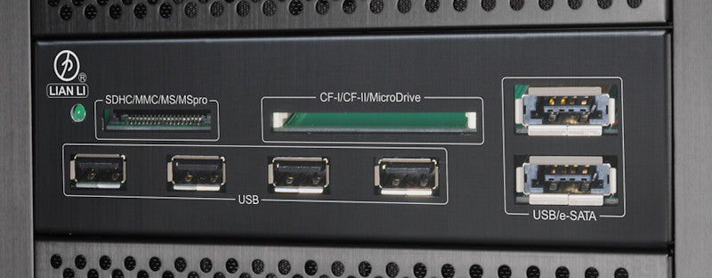Lian Li BZ-S01 Black Multi-Tier Memory Card Reader with High-Speed USB Hub & eSATA Port - Perfect for Data Transfer, PC Builds, and Professional Photography Workstations