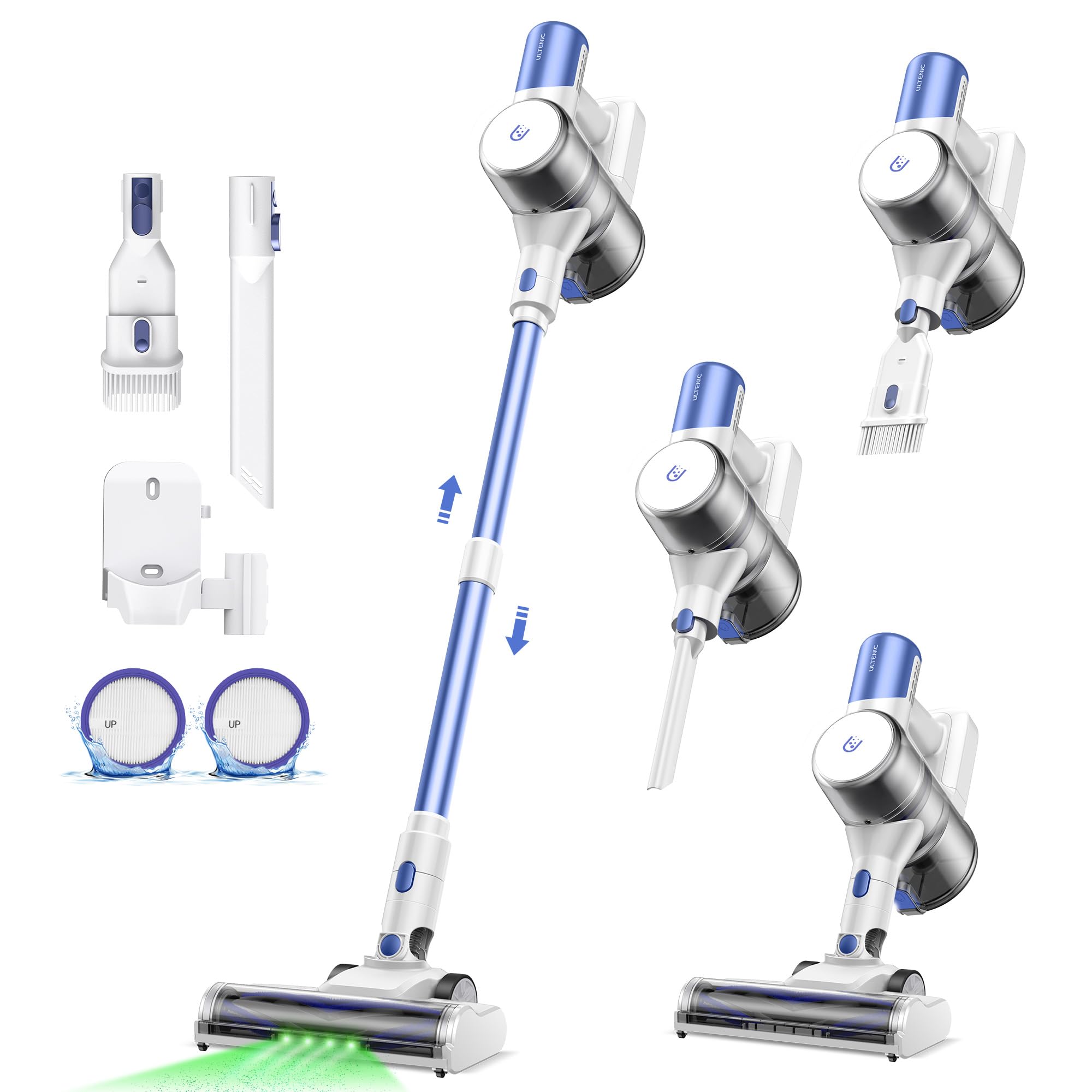 Ultenic U10 Ultra Cordless Stick Vacuum Cleaner - 450W Powerful Motor, 30KPa Strong Suction, 40min Runtime, Anti-Tangle Brush, 1L Large Dustbin - Lightweight Vacuum for Pet Hair, Hardwood Floors, Carpets - Perfect for Home Cleaning & Quick Pickups