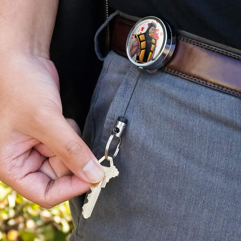 Mortal Kombat Scorpion ID Badge Holder - Heavy Duty Metal Retractable Key Card Reel with Belt Clip - Perfect for Gaming Conventions, Cosplay & Office Security Access