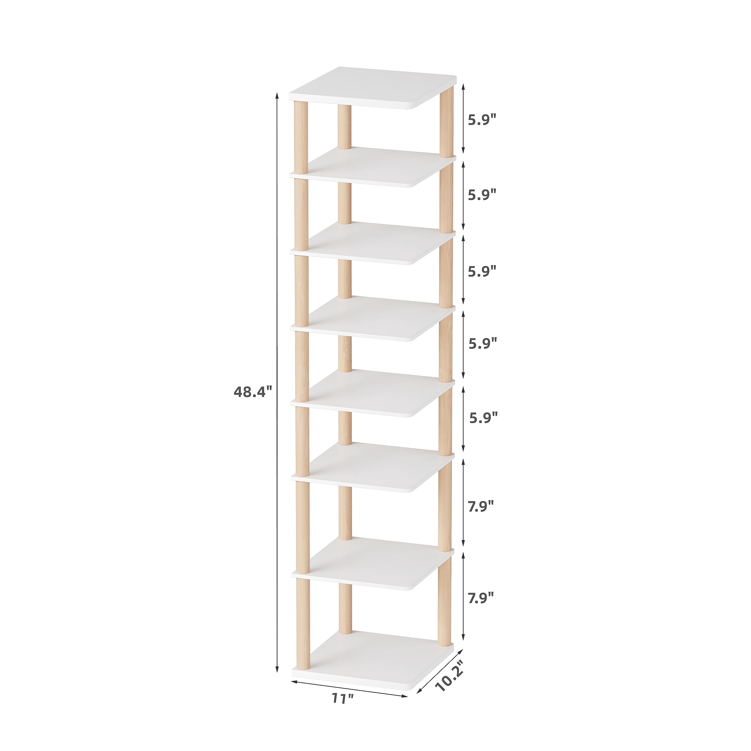 8-Tier Tall Shoe Rack - Space Saving Narrow Wooden Shoe Organizer for Entryway, Closet, Dorm & Small Spaces - Freestanding Vertical Shoe Shelf for Sneakers, Boots & Heels - Perfect for Home, Office & Apartment Organization