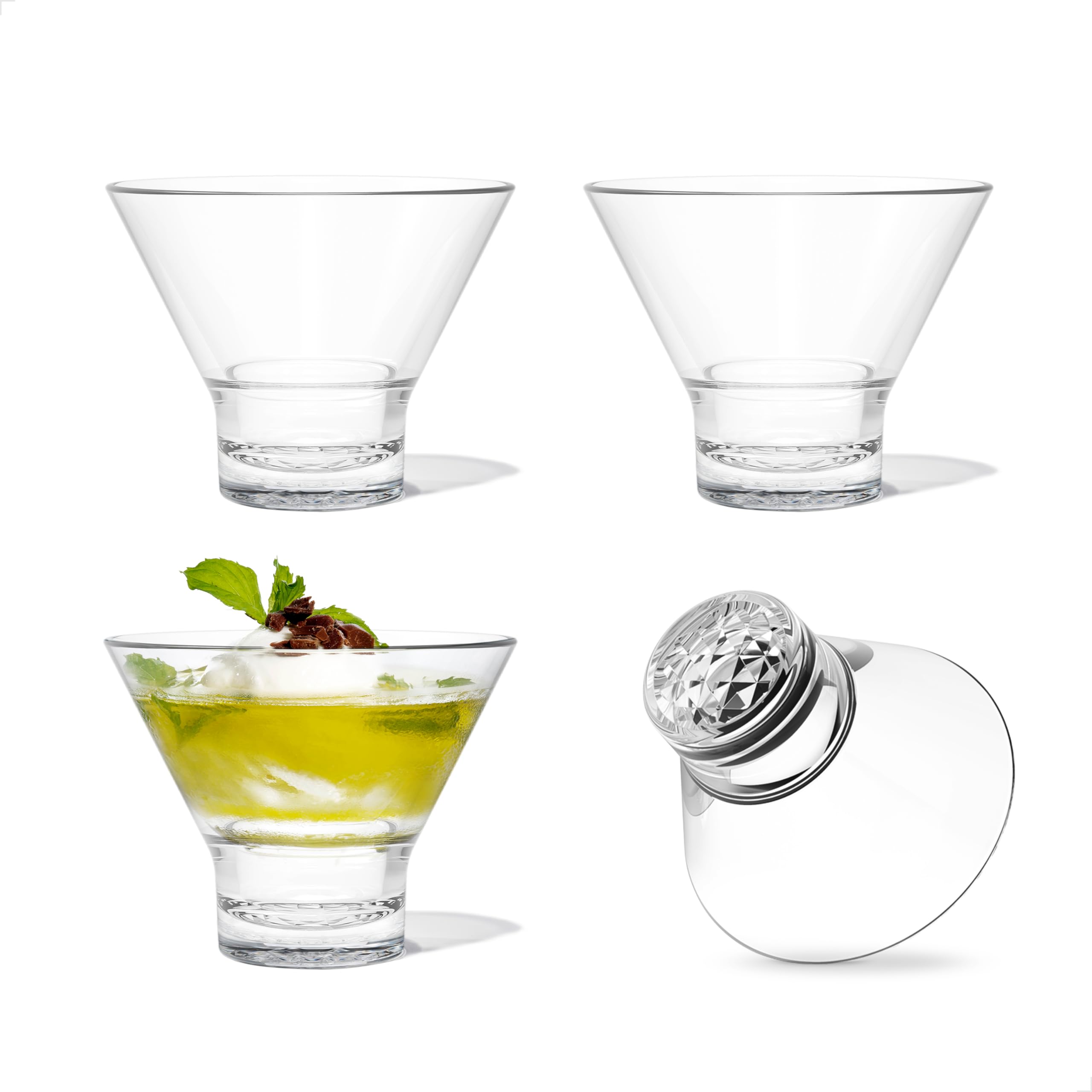 Premium 8oz Stemless Martini Glasses Set of 24 - Unbreakable Tritan Plastic, Dishwasher Safe & Heat Resistant Cocktail Glasses for Parties, Bars & Home Entertaining - Clear Shatterproof Drinkware for Margaritas, Martinis & Mixed Drinks