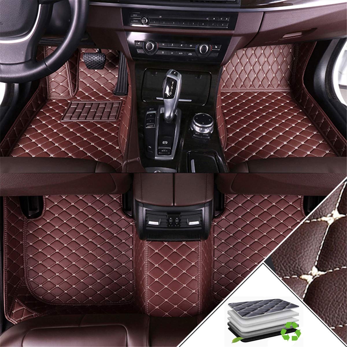 Premium Custom Car Floor Mats for Cadillac ATS 2013-2019 - All Weather Non-Slip Protection, Luxury Leather Full Coverage Liners (Coffee Brown) - Perfect for Daily Commute, Road Trips & Extreme Weather Protection