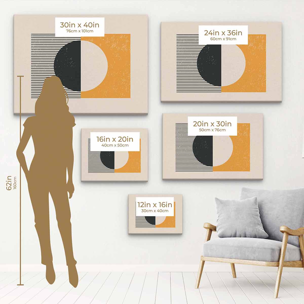 Orange Circle Wall Art Canvas 8238 - Modern Abstract Painting for Living Room, Bedroom & Office Decor - Perfect for Home & Commercial Spaces