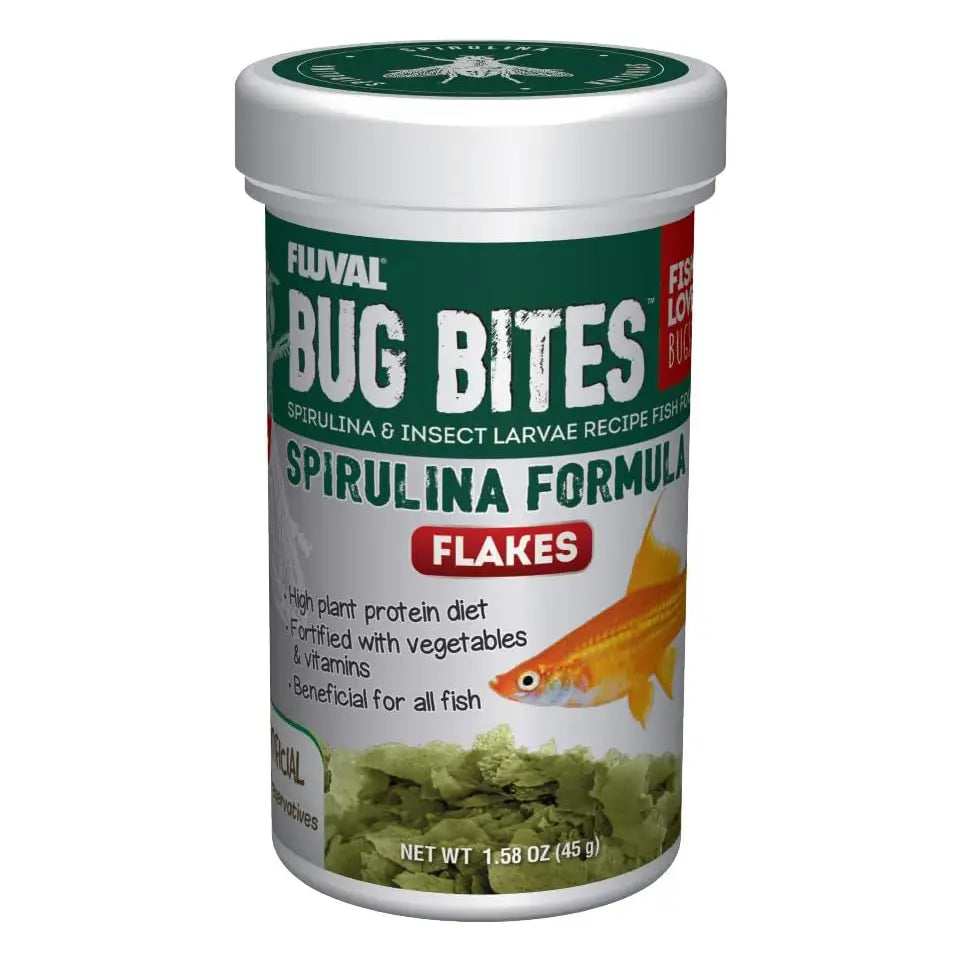 Fluval Bug Bites Spirulina Formula Flakes - High Protein Tropical Fish Food for Guppies, Tetras & Bettas | Perfect for Daily Feeding & Color Enhancement