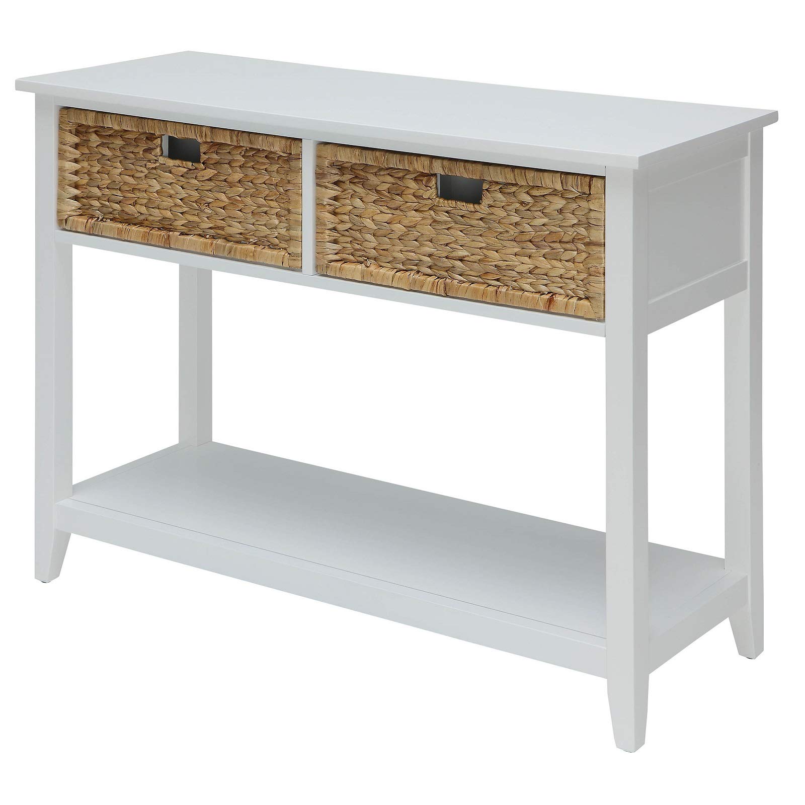 Modern White Console Table with 2 Woven Basket Drawers - Entryway, Living Room & Hallway Furniture for Home Decor