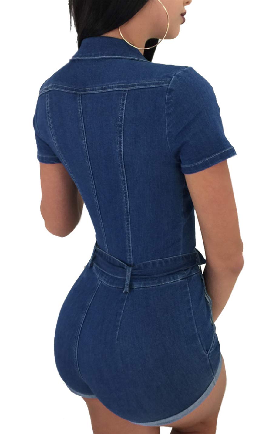 Sexy Deep V Neck Denim Jumpsuit for Women - Slim Fit Jean Short Romper - Perfect for Summer Outings, Beach Vacations & Night Parties