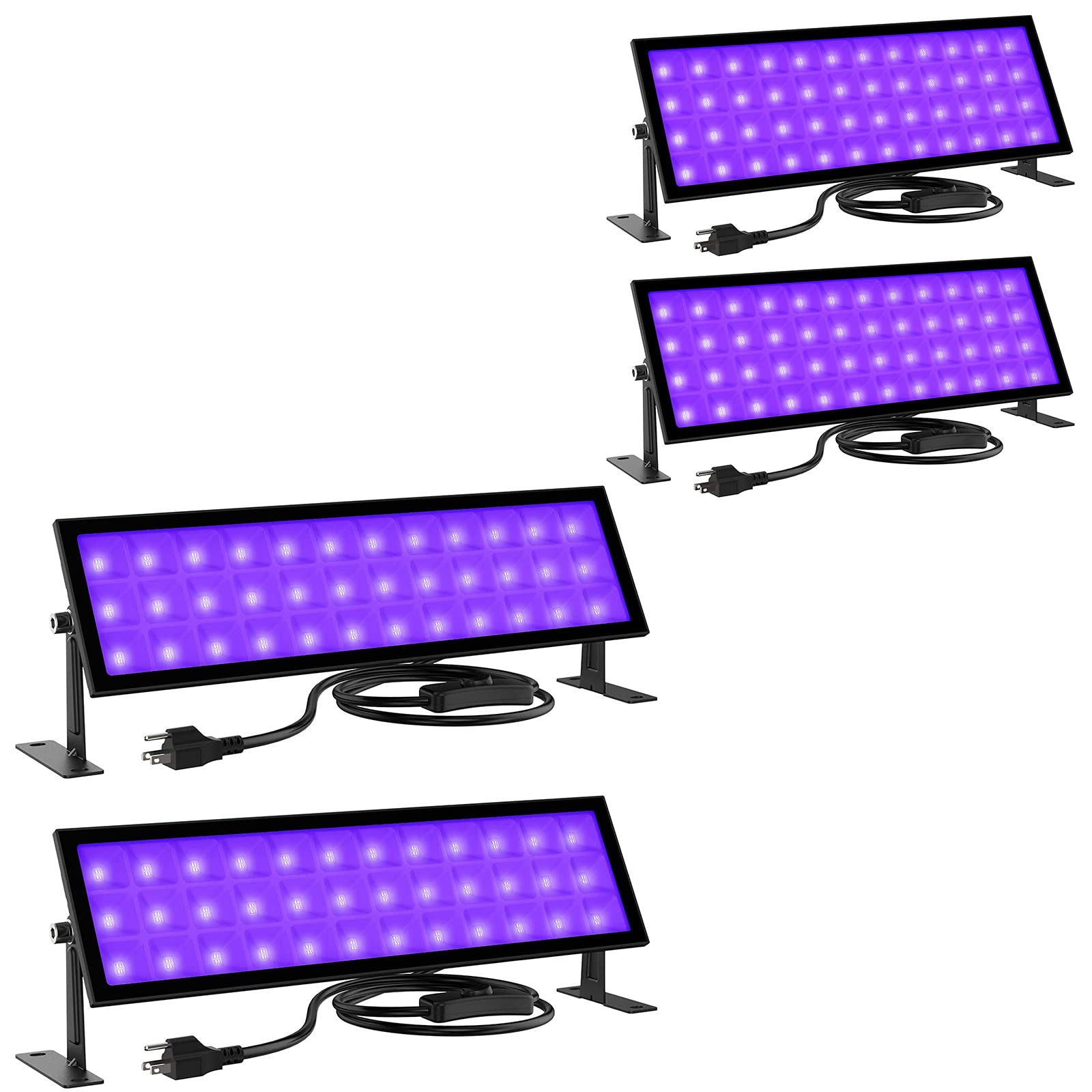 96W & 72W LED Black Light Bars - IP66 Waterproof UV Blacklight with Plug & Switch for Glow Parties, Halloween Decor, Fluorescent Posters, Stage Lighting & Neon Art Displays