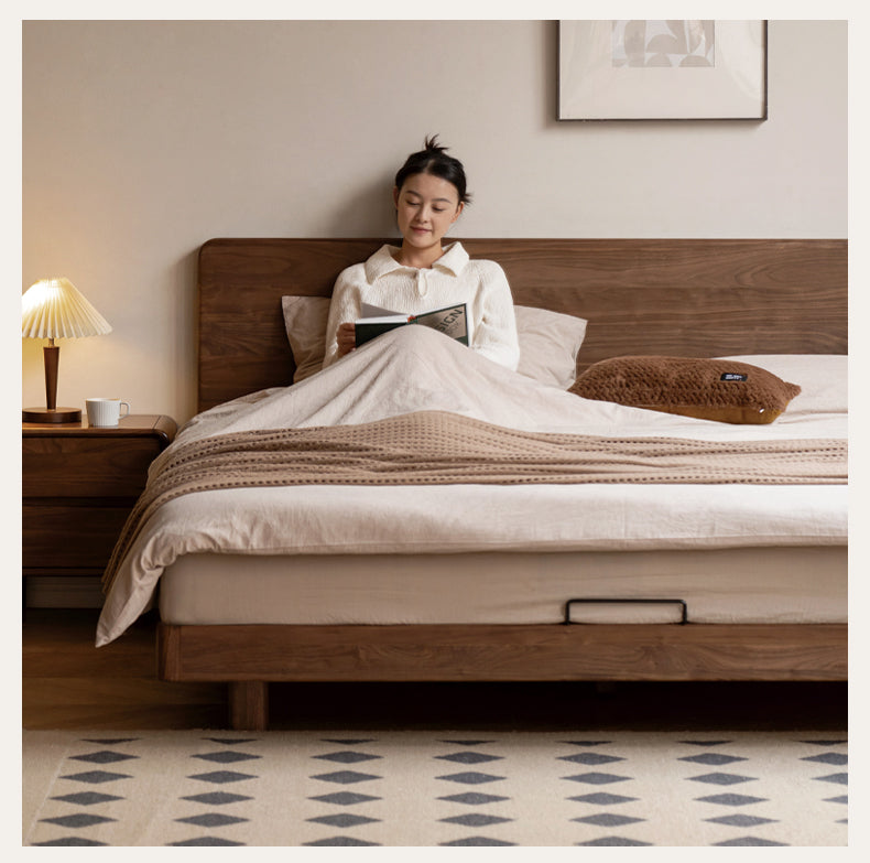 Solid Wood Floating Bed Frame - Black Walnut & Oak - Modern Platform Bed with Hidden Storage - Perfect for Small Bedrooms & Minimalist Home Decor
