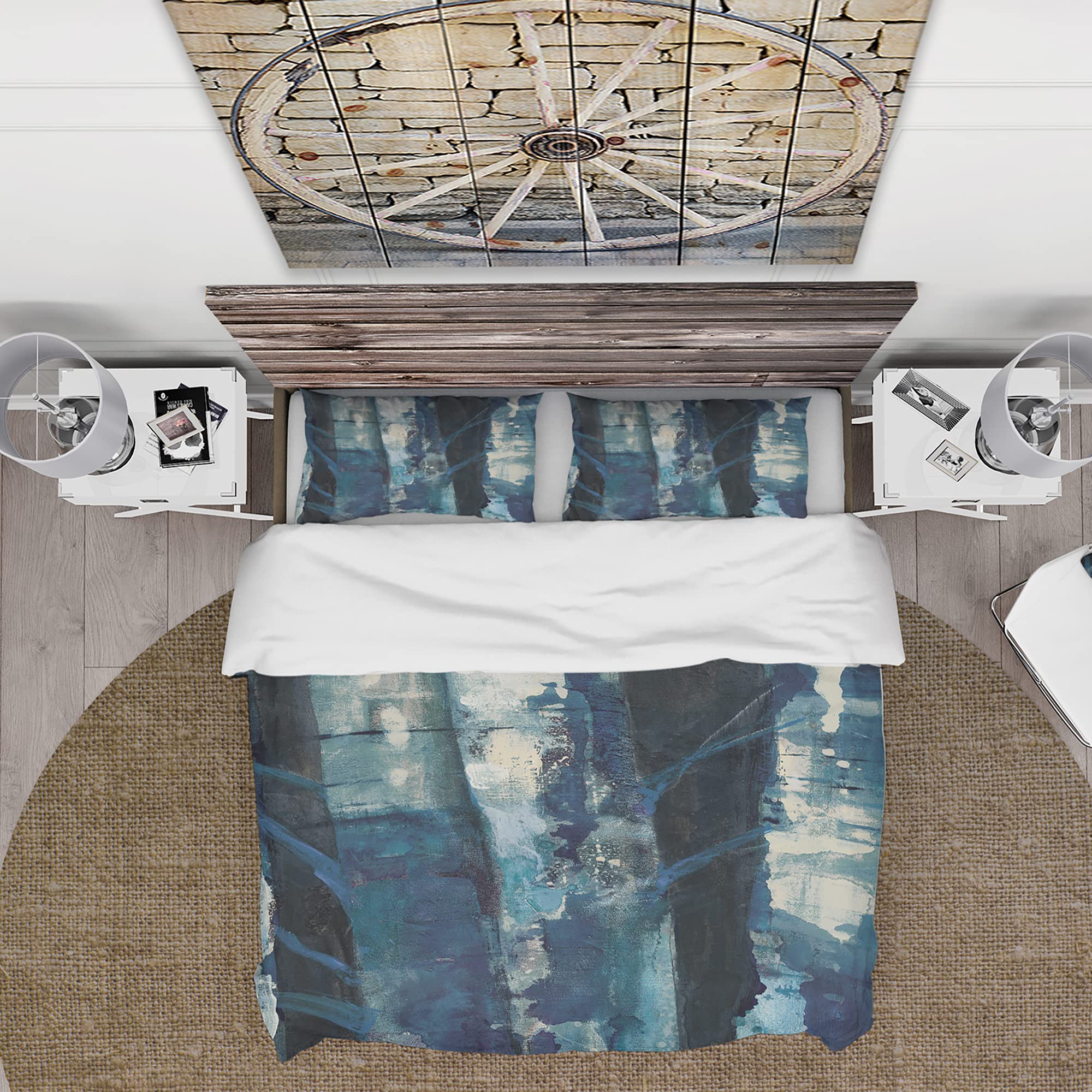 DesignQ Deep Woods Indigo Traditional Duvet Cover Set - King Size Blue Country Charm Bedding (3-Piece) | All-Season Comfort for Rustic, Farmhouse & Cozy Bedroom Decor