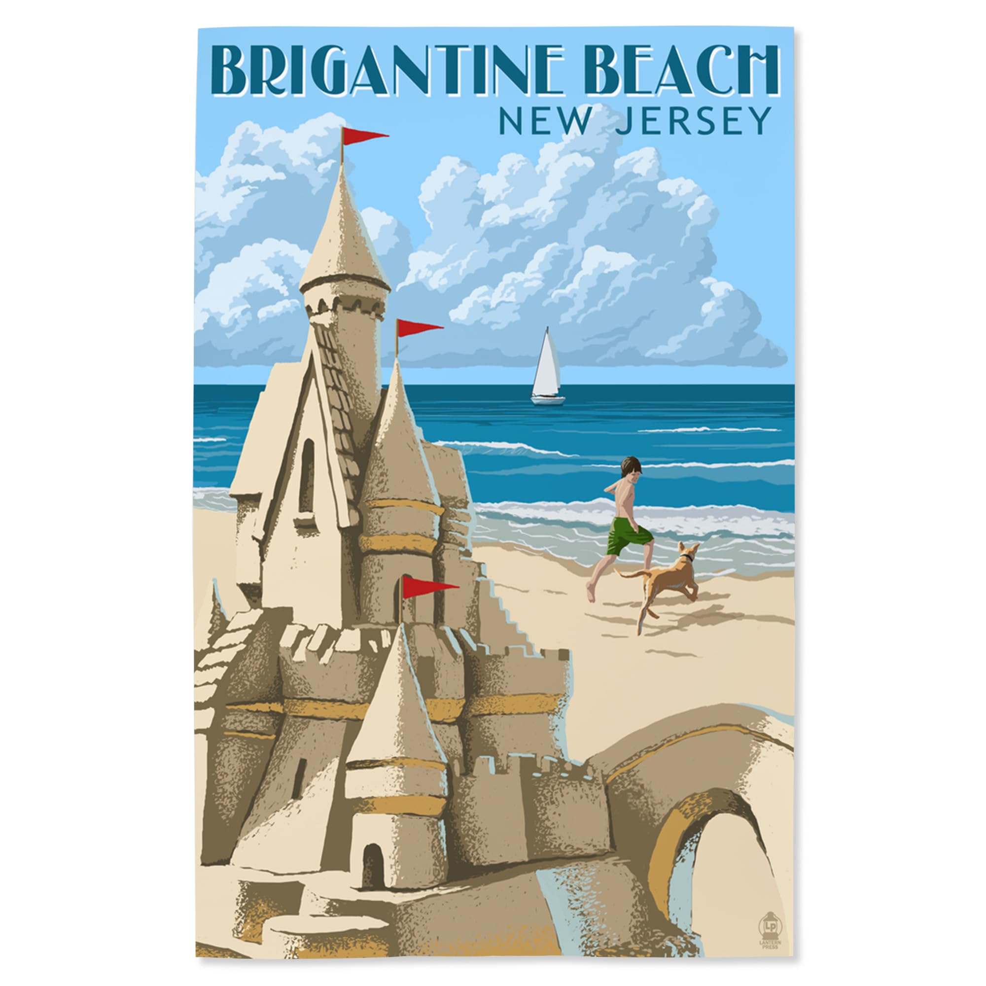 Lantern Press 16x24 Inch Giclee Print - Brigantine Beach New Jersey Sandcastle Artwork | Coastal Wall Decor for Living Room, Bedroom & Beach House
