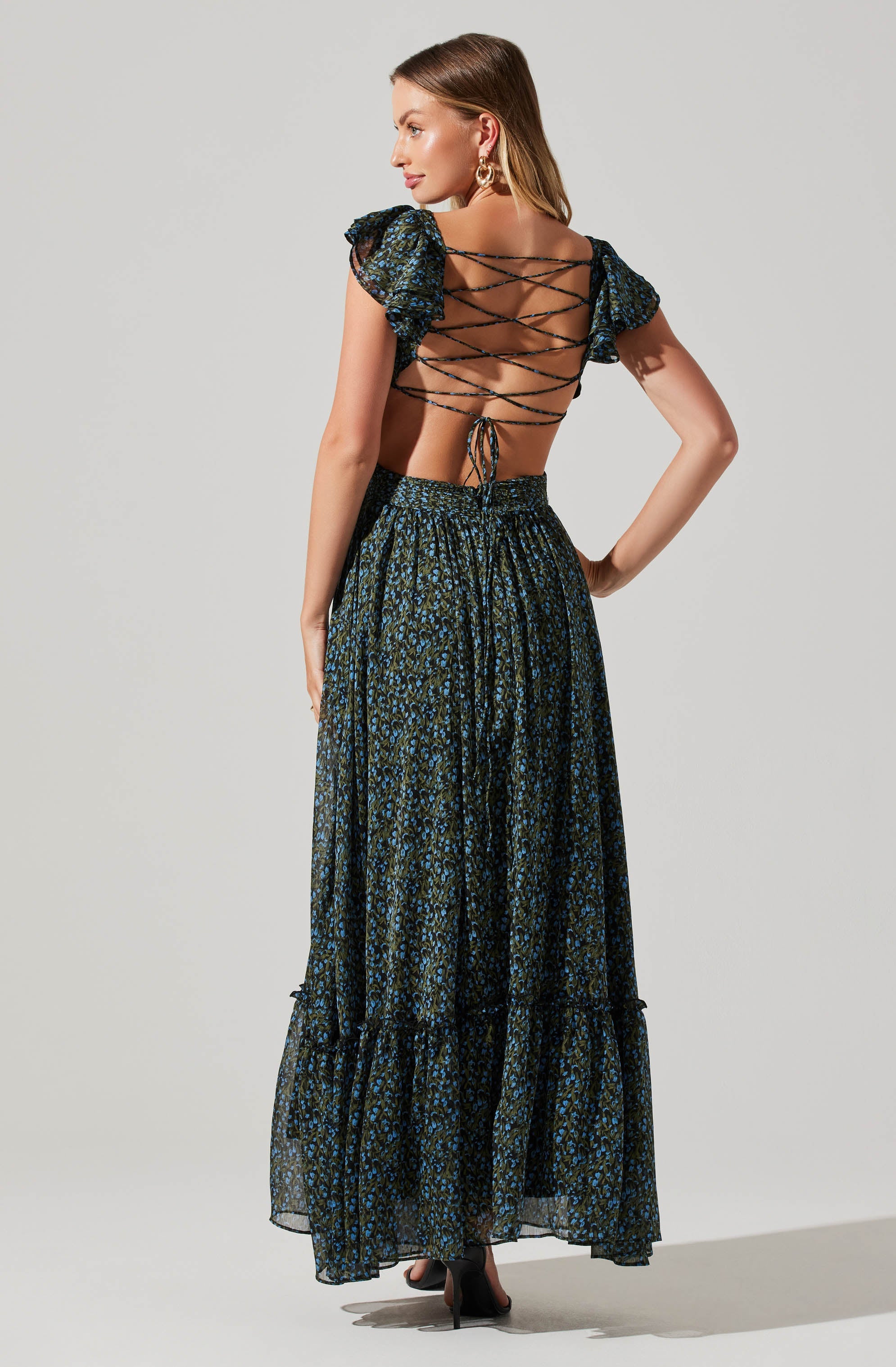 Primrose Floral Strappy Back Maxi Dress - Women's Summer Boho Beach Wedding Party Dress for Vacation & Outdoor Events