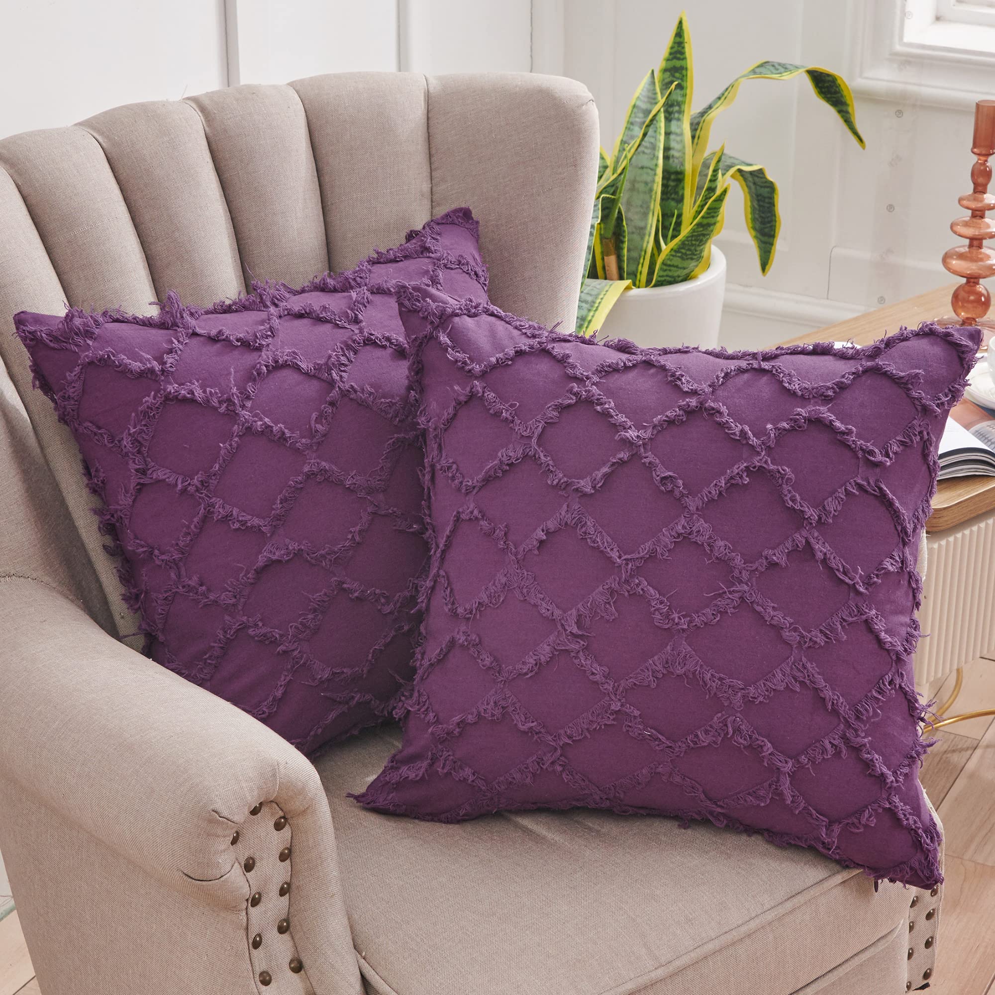 Purple Throw Pillow Covers Set of 2 - 20x20 Inch Cotton Linen Decorative Cushion Covers for Sofa, Couch, Bedroom & Living Room | Soft & Stylish Home Decor Accent | Perfect for Cozy Nights & Interior Design Upgrade