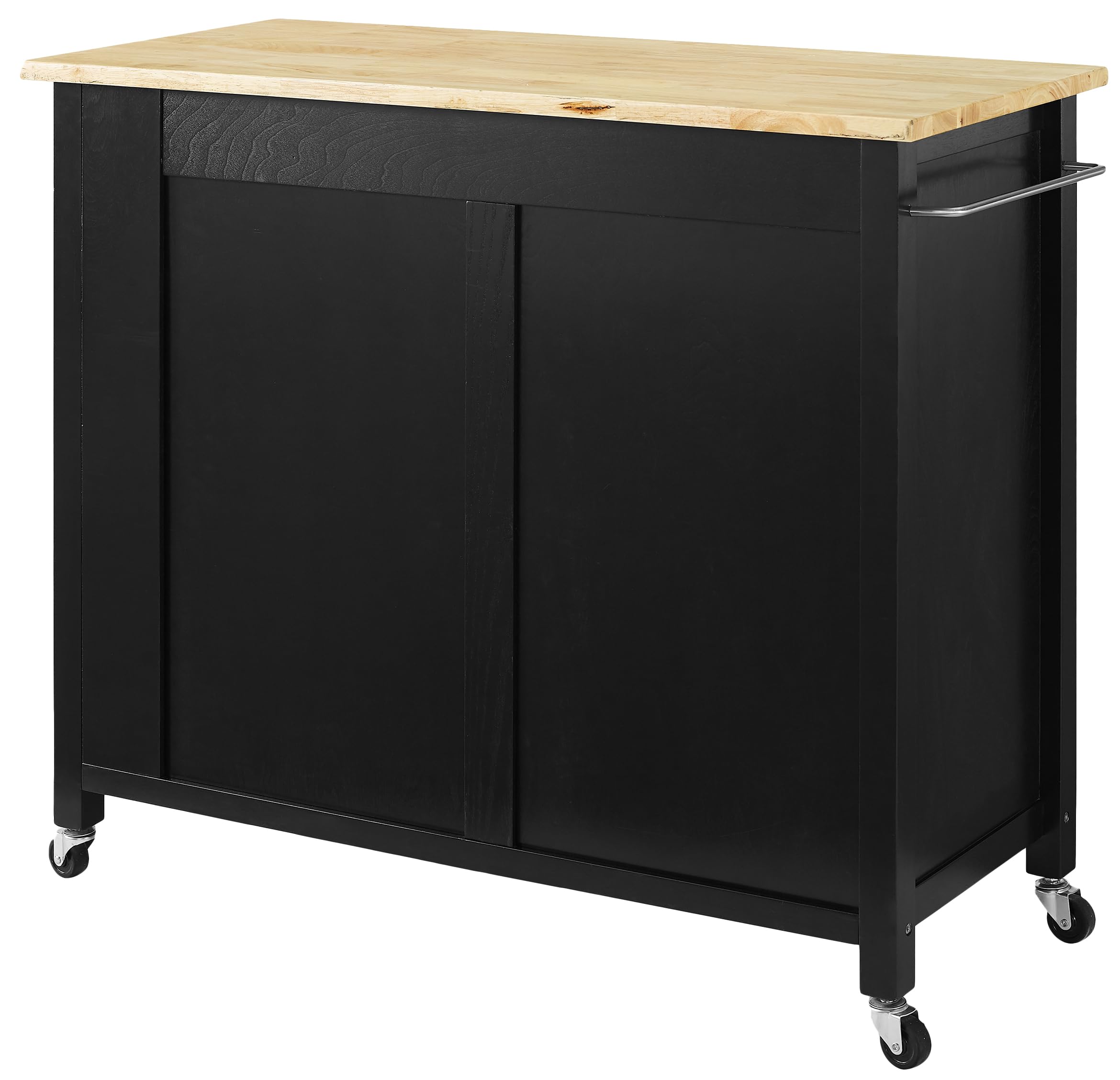 Crosley Savannah Wood Top Rolling Kitchen Island Cart with Shelves & Drawers - Black | Microwave Stand & Storage Solution for Small Kitchens, Apartments & Dining Areas