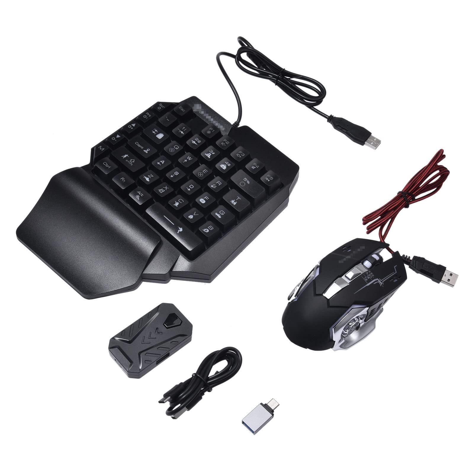 One-Handed Gaming Keyboard and Mouse Set - Programmable RGB Wired Controller Converter with Wrist Rest - Perfect for PC, PS4, PS5, Xbox Gaming & Esports Tournaments