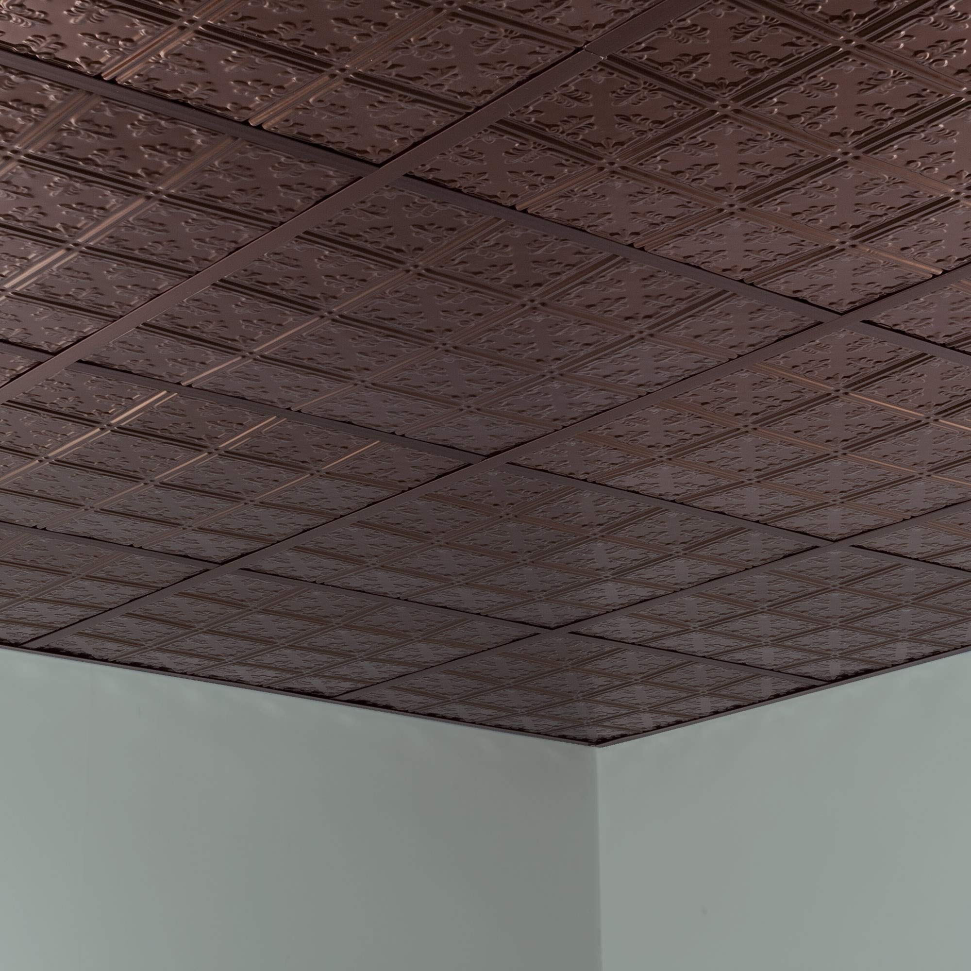 FASÄDE 10-Pack 2ft x 2ft Decorative Vinyl Ceiling Tiles - Oil Rubbed Bronze Traditional Pattern for Drop Ceiling, Basement, Office & Home Renovation