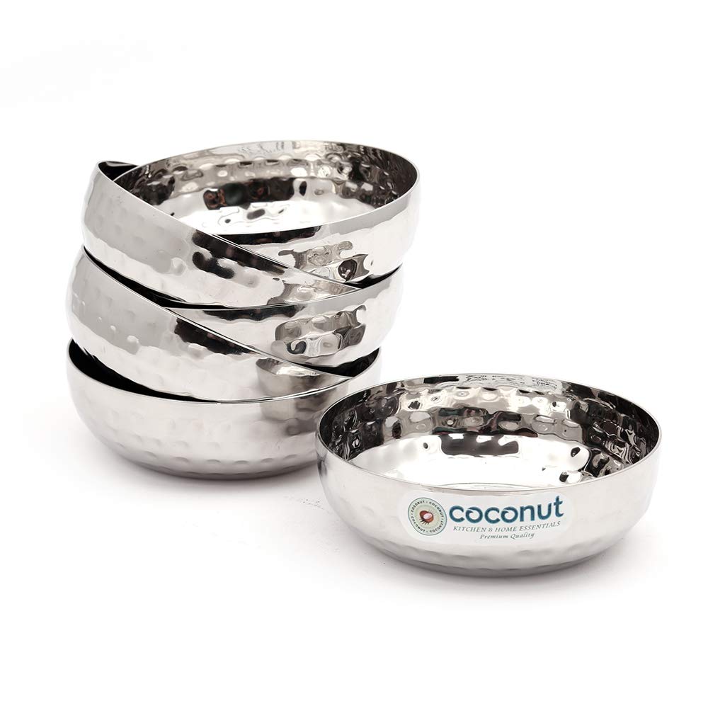 Premium Stainless Steel Hammered Halwa Plate - 6-Pack Small Snack Serving Plates (10cm Diameter) - Ideal for Desserts, Sweets, and Party Appetizers