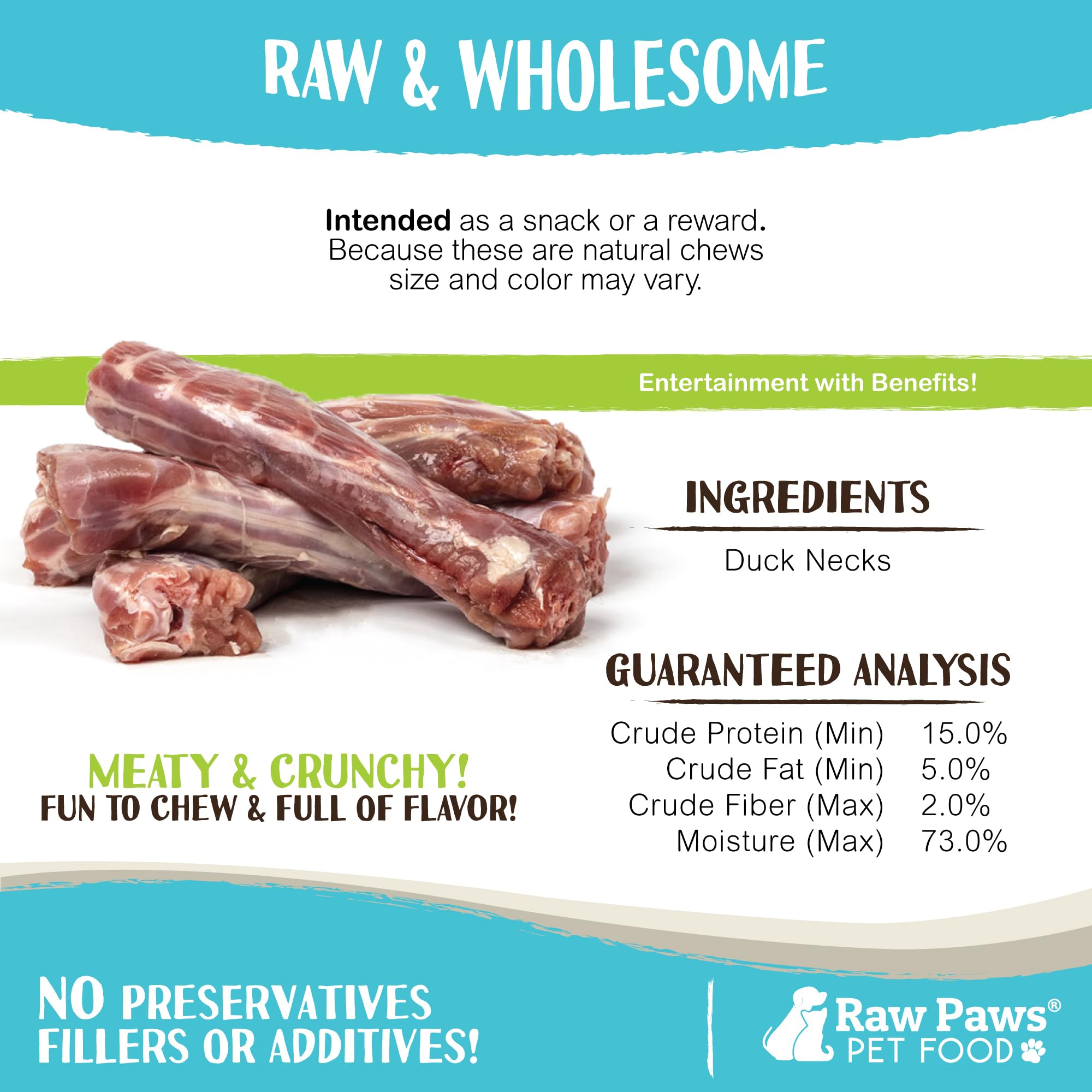 Raw Paws Frozen Raw Duck Necks for Dogs - 20 lb All-Natural Dog Chews | USA-Made Raw Dog Bones with Meat | Healthy Frozen Treats for Dental Health & Chewing | Perfect for Puppy Teething, Large Breed Chewing & Raw Diet Feeding