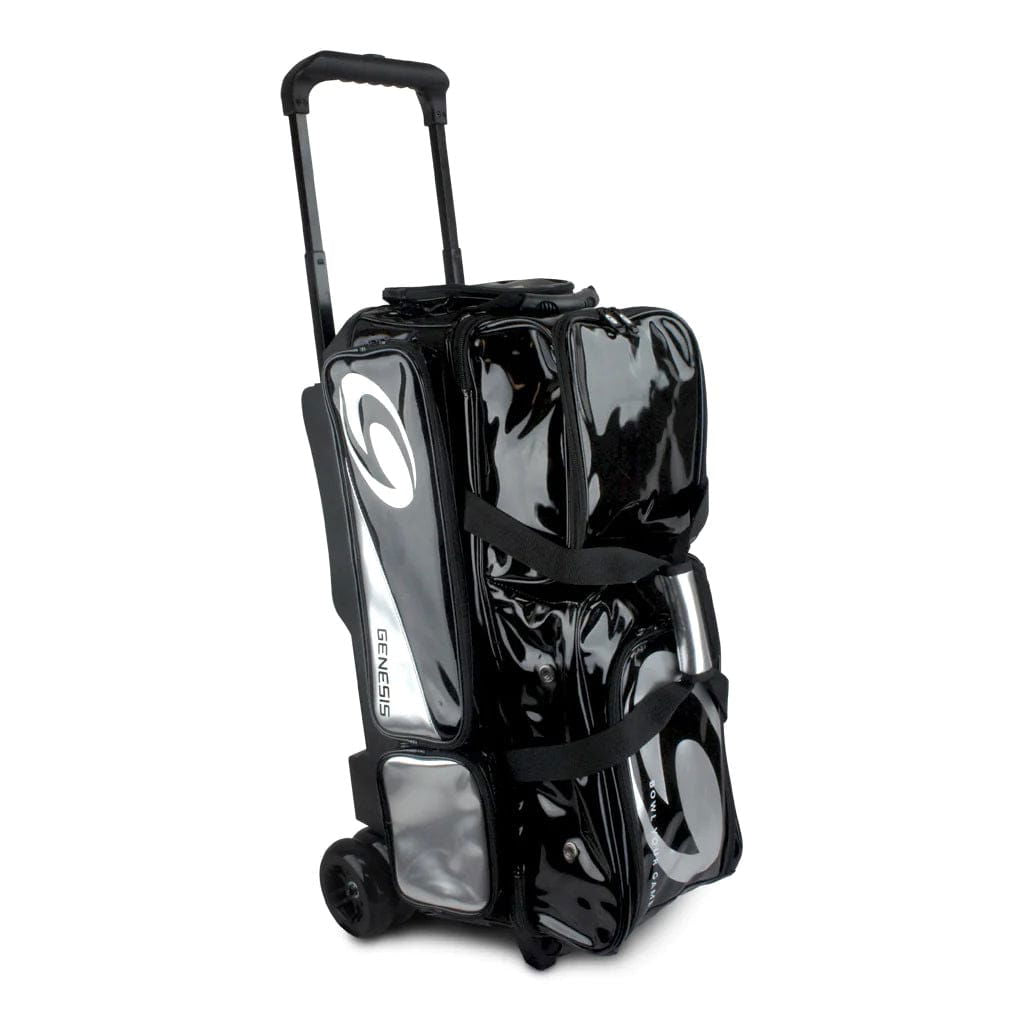 Genesis Dually 3 Ball Roller Bowling Bag - Black/Silver - Perfect for League Play, Tournaments & Practice Sessions