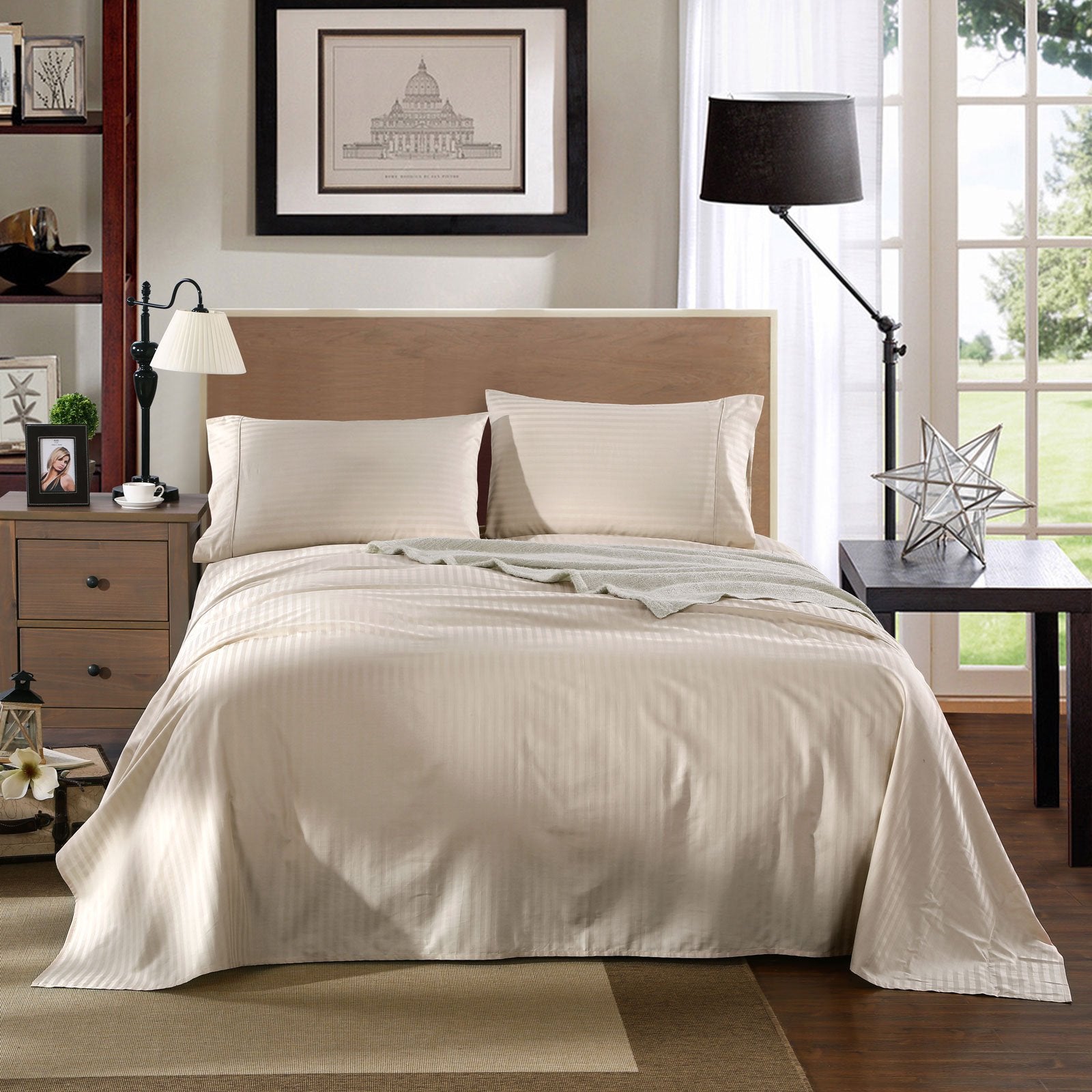 Kensington 1200 Thread Count 100% Egyptian Cotton Sheet Set - Luxury Hotel Quality Stripe Design for Double Bed | Soft & Breathable Bedding for Ultimate Comfort & Relaxation