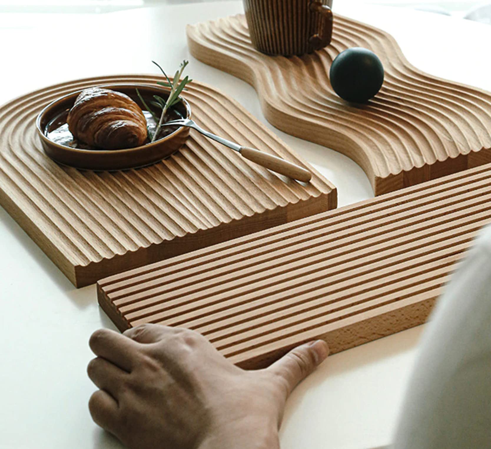 Handcrafted Wood Serving Tray - Multi-Purpose Charcuterie Board, Cheese Platter & Snack Tray with Unique Arch and Wave Designs | Perfect for Entertaining, Wedding Gifts & Kitchen Serving
