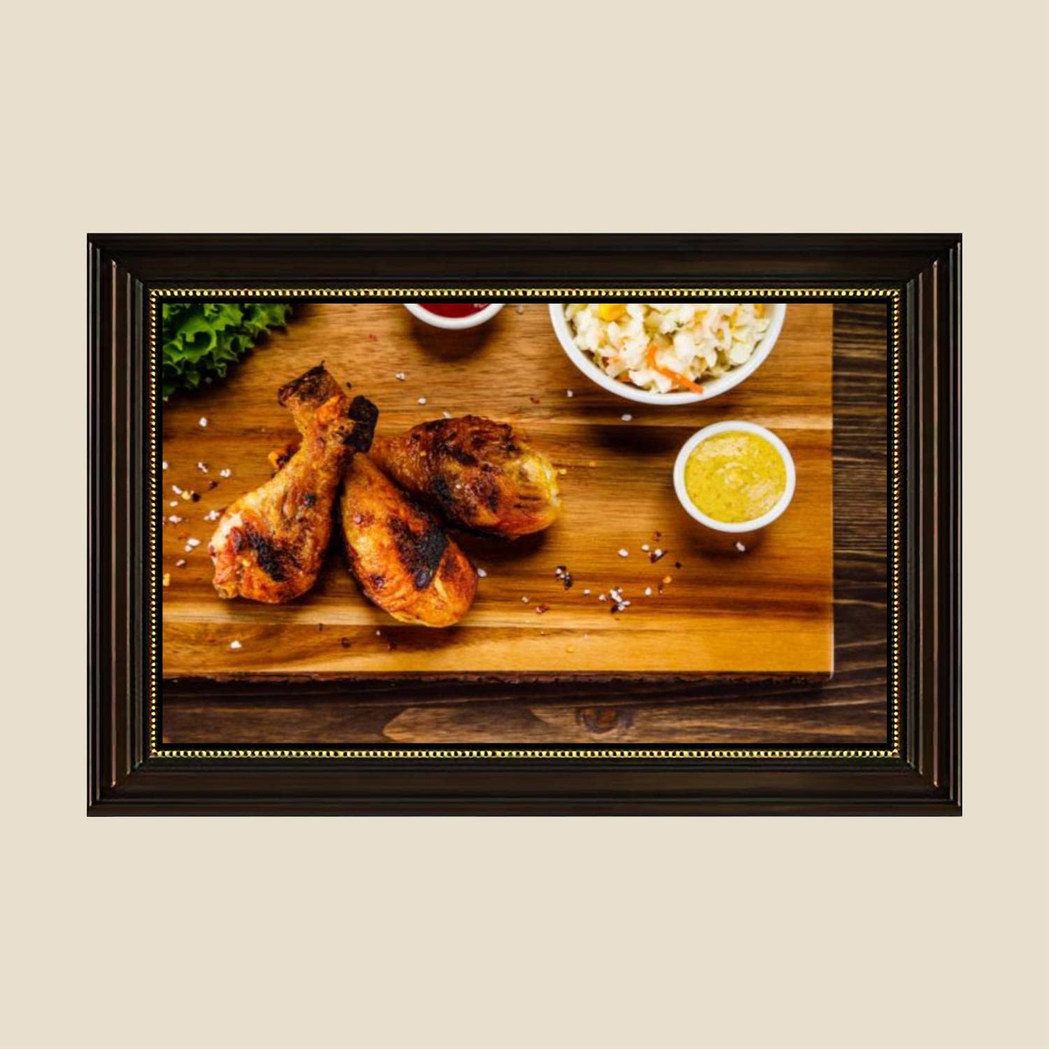 Vintage Fried Chicken & Vegetables Canvas Wall Art Print - 24x36 Inch Retro Kitchen Decor Painting Poster, Ready to Hang for Living Room, Bedroom, Dining Room & Cafe Decor