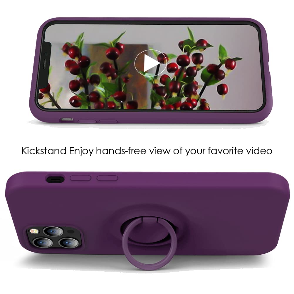 MOCCA iPhone 12 Pro Max Case 6.7 Inch with Ring Kickstand - Shockproof Protective Cover with Soft Microfiber Lining | Anti-Scratch Full Body Protection | Perfect for Work, Travel & Outdoor Activities (Grape)