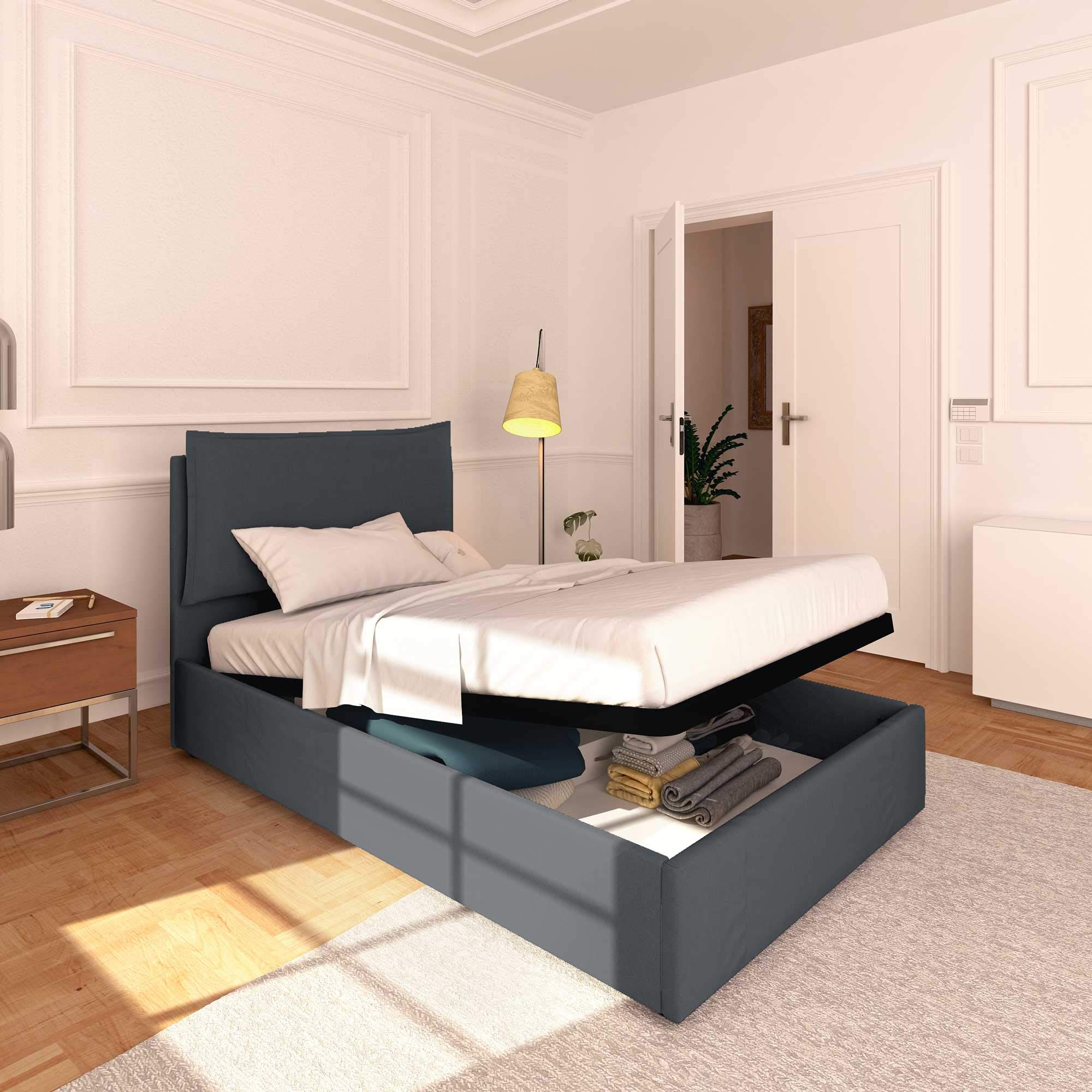 Baldiflex Licia Square and Half Bed with Storage, Synthetic Leather Upholstery, Slatted Base for Square and Half Mattresses, 120 x 190 cm, Thin Padded Headboard, Grey - Perfect for Small Bedrooms, Guest Rooms, and Studio Apartments