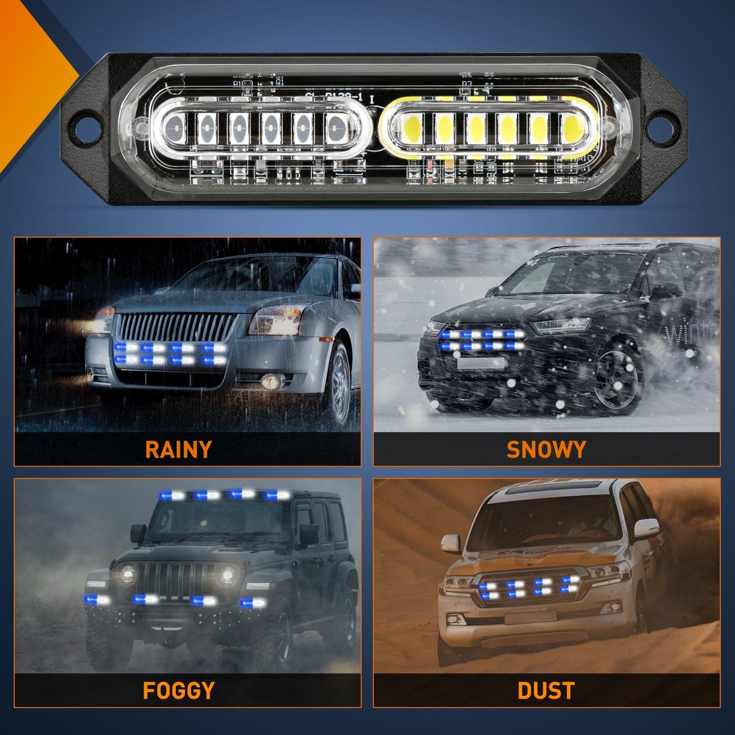 8PCS 12LED Blue White Emergency Strobe Lights - High Visibility Warning Lights for Trucks, Vehicles, Emergency & Safety Use