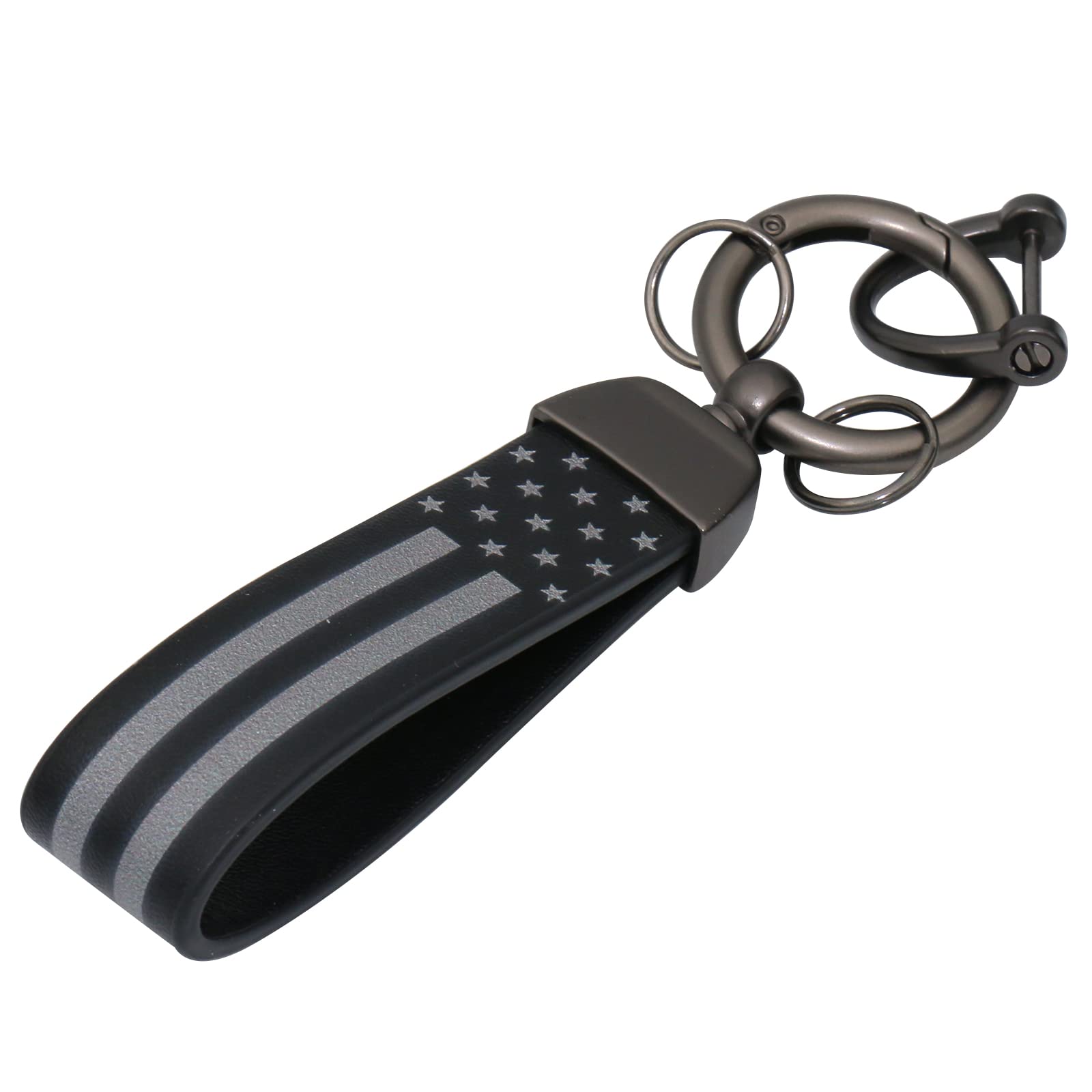 Black American USA Flag Car Keychain - Zinc Alloy Metal Key Ring for Trucks & Cars (Chevrolet, Ford, Jeep, Dodge) - Durable Unisex Automotive Accessories - Perfect for Patriotic Drivers, Road Trips & Gift Giving