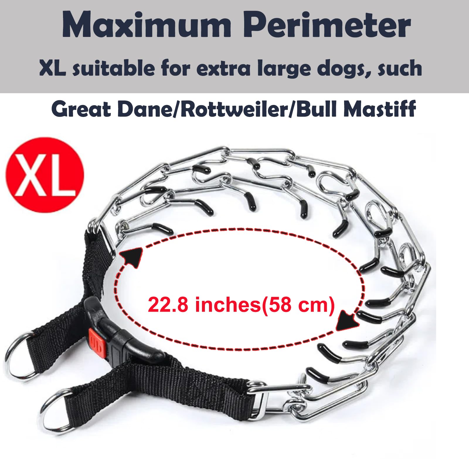 Adjustable No-Pull Dog Prong Collar with Quick Release Buckle & Rubber Tips - XL Size (20