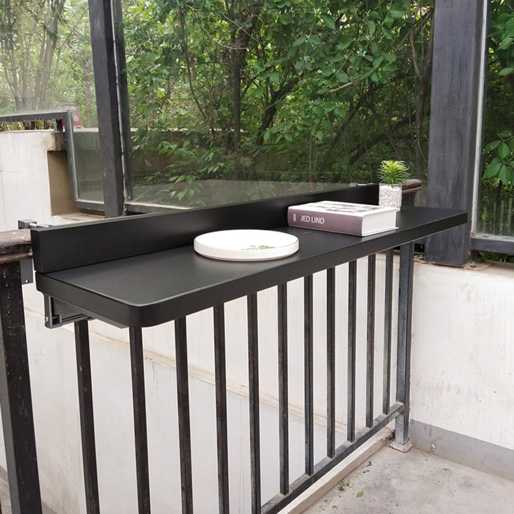 Outdoor Side Table - Foldable Hanging Balcony Railing Table with Adjustable Height for Deck, Patio & Garden - Perfect for Laptop, Dining & Bar Counter Use