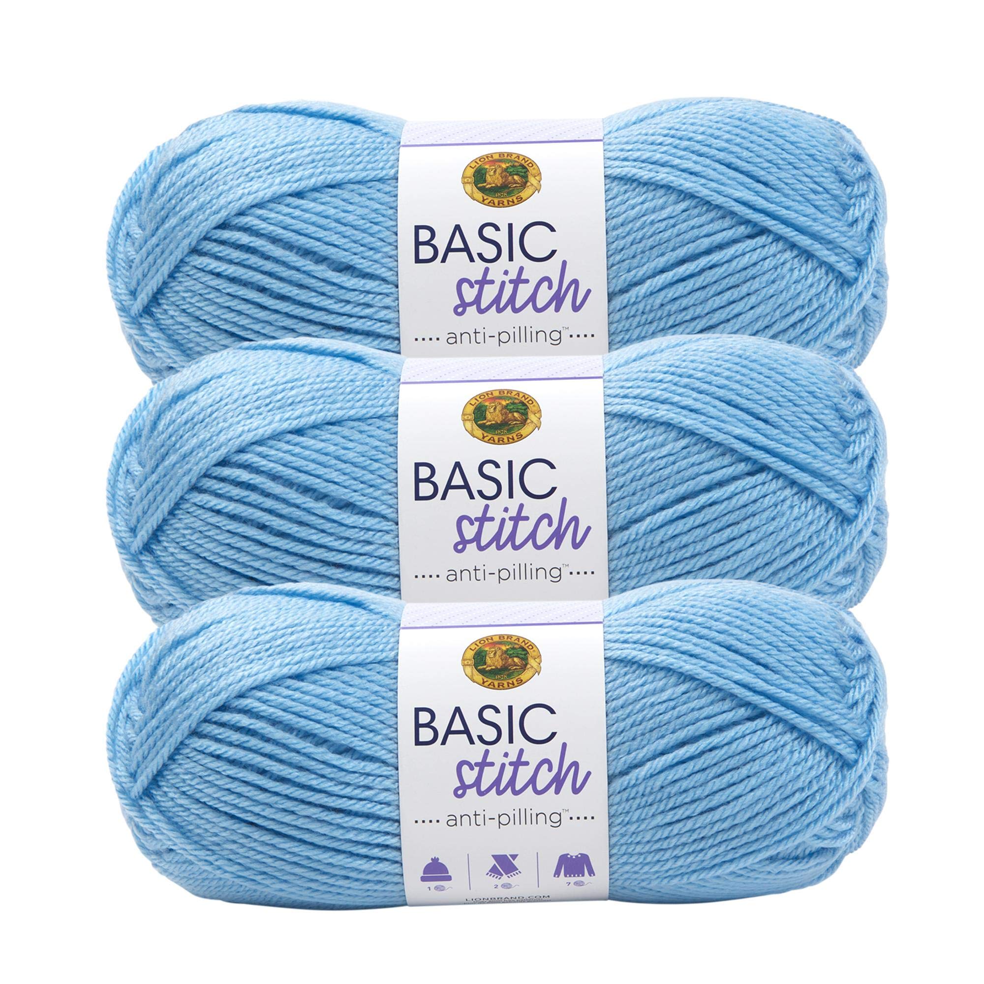 Lion Brand Yarn Basic Stitch Anti-Pilling Knitting & Crochet Yarn - 3-Pack, Soft Baby Blue - Perfect for Baby Blankets, Scarves & DIY Crafts