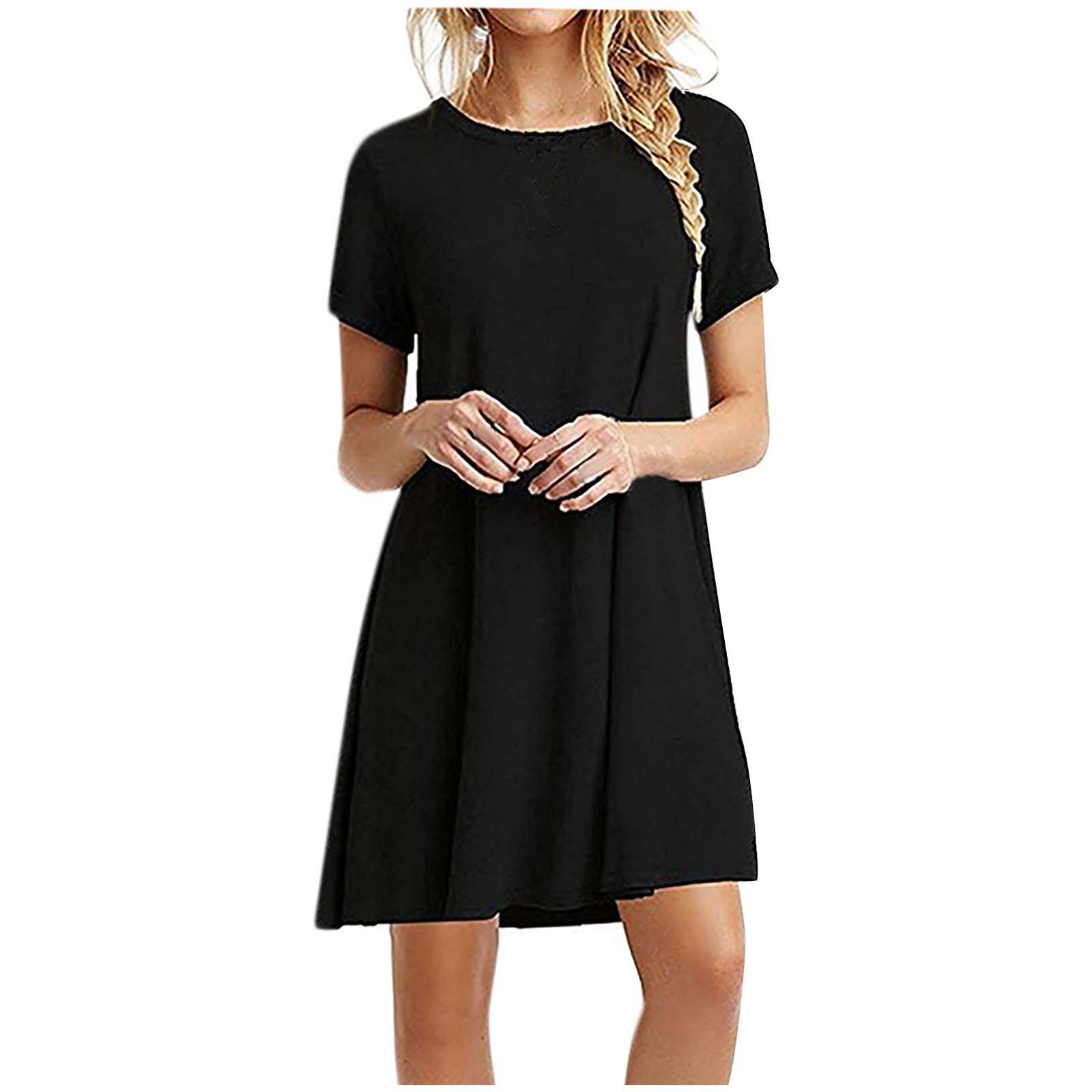 Women's Summer Sundress - Short Sleeve O-Neck High Waist Flowy Mini Dress for Wedding Guest, Beach Vacation & Casual Outings