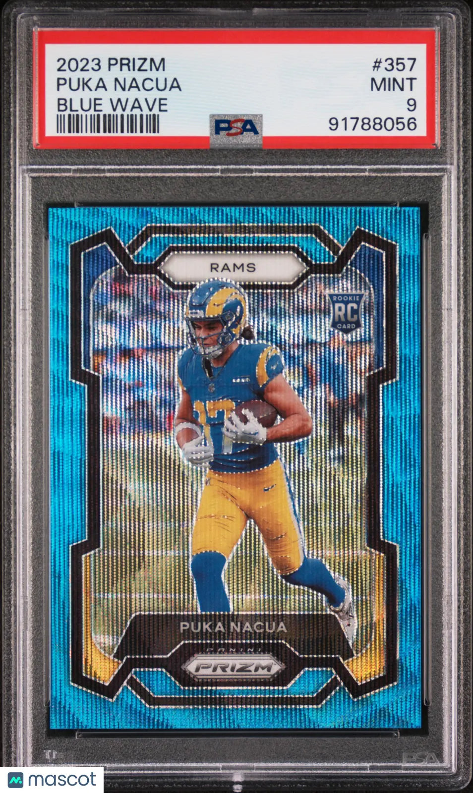 2023 Panini Prizm Football Puka Nacua Rookie Card Blue Wave Prizm PSA 9 Graded 147/199 #357 - Perfect for Sports Collectors & Investment
