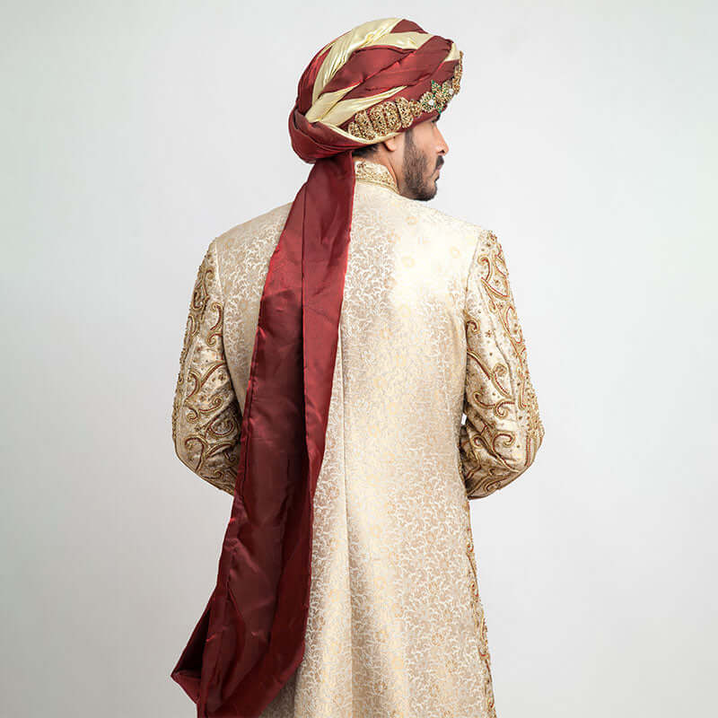 Luxury Ivory Pure Jamavar Silk Sherwani for Men | Handcrafted Indian Wedding Attire | Perfect for Groom Outfits & Special Occasions