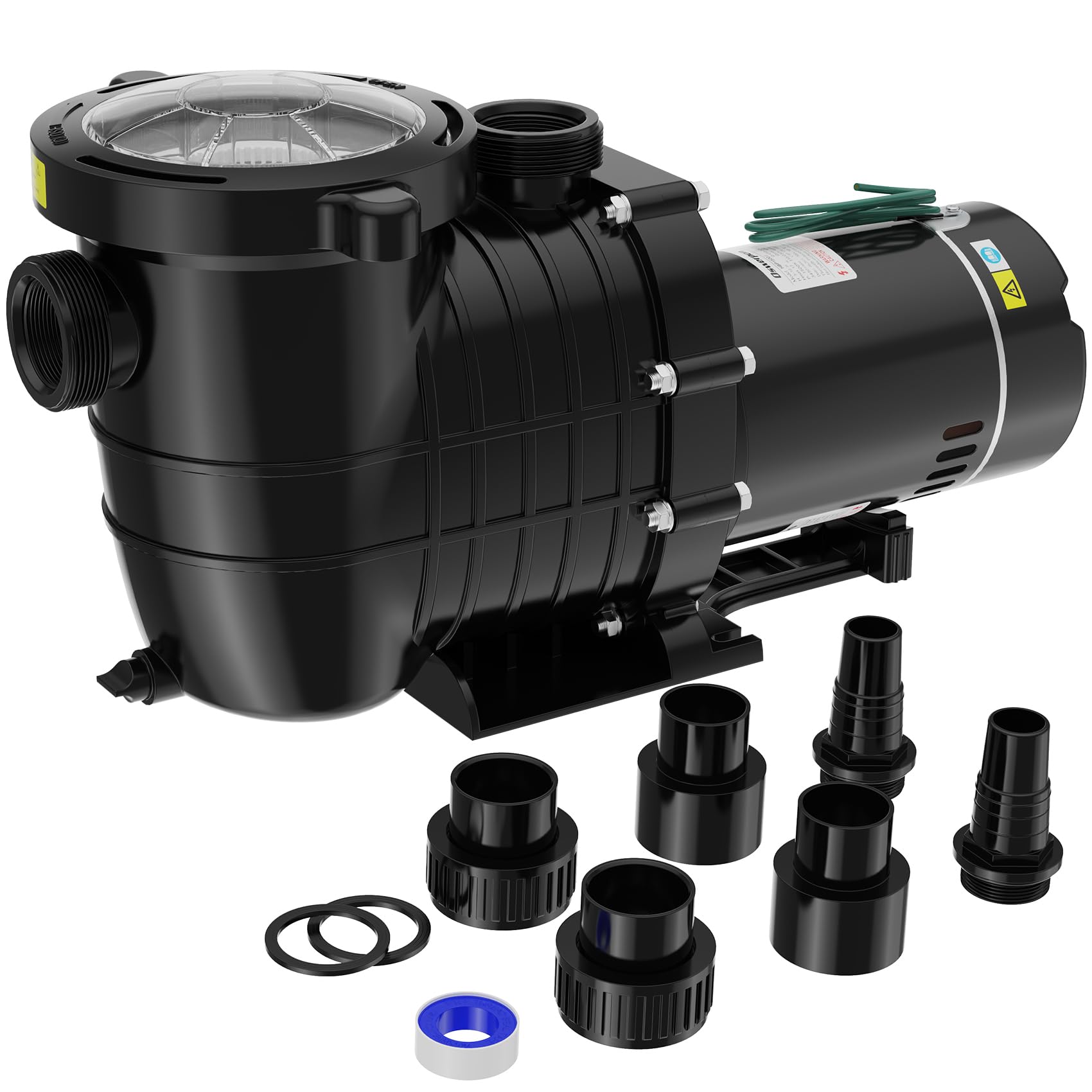 2 HP 6900GPH Powerful Self-Priming Pool Pump for Above Ground/Inground Pools (15,000-31,000 Gallons) - Dual Voltage Swimming Pool Pump with Strainer Basket & Drain Plug | Ideal for Backyard, Residential & Commercial Pool Maintenance