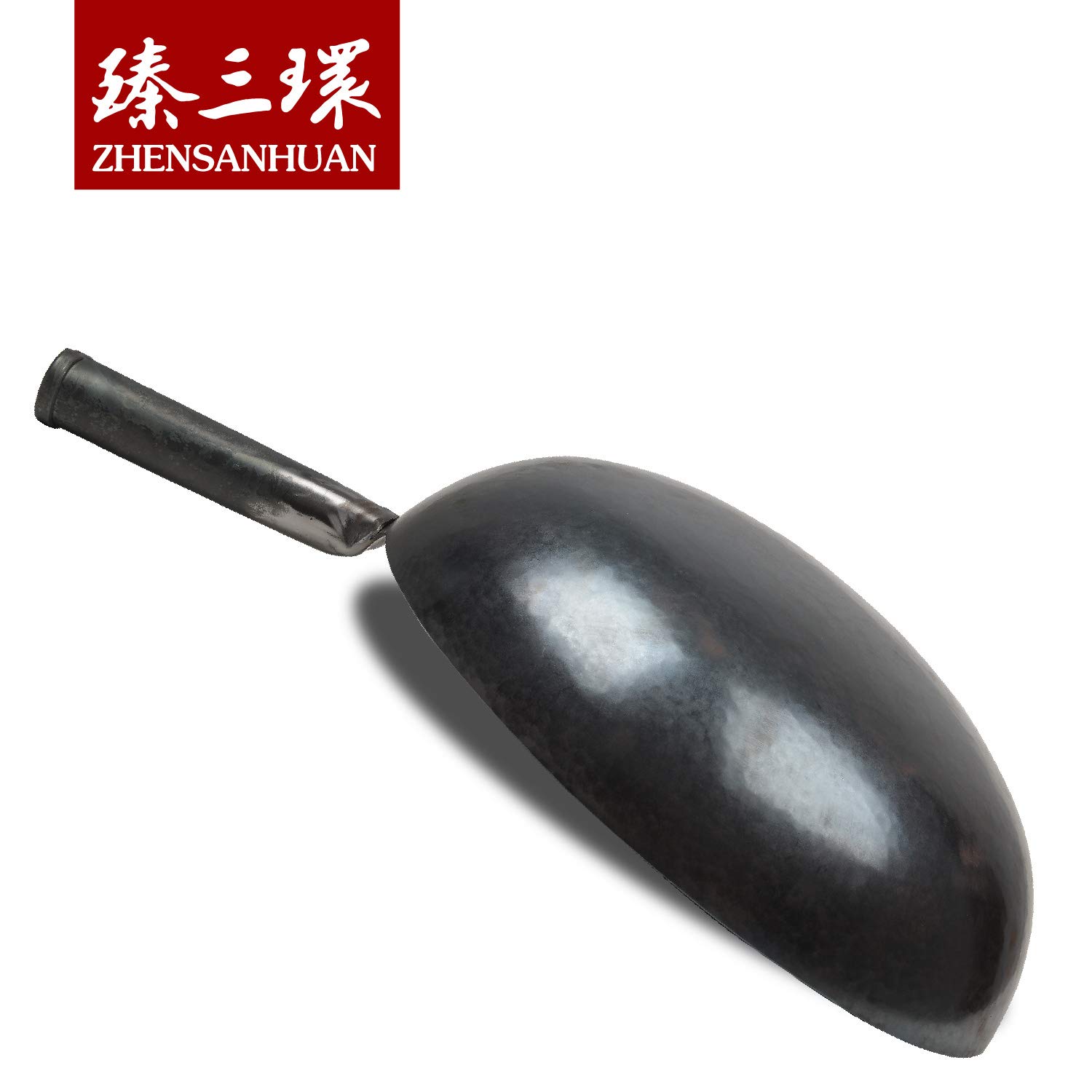 ZhenSanHuan Authentic Chinese Hand-Forged Carbon Steel Wok Pan - 32cm Seasoned Iron Stir Fry Pan, Non-Stick Natural Coating, Healthy Cooking with Less Oil | Perfect for Stir-Frying, Sautéing & Asian Cuisine