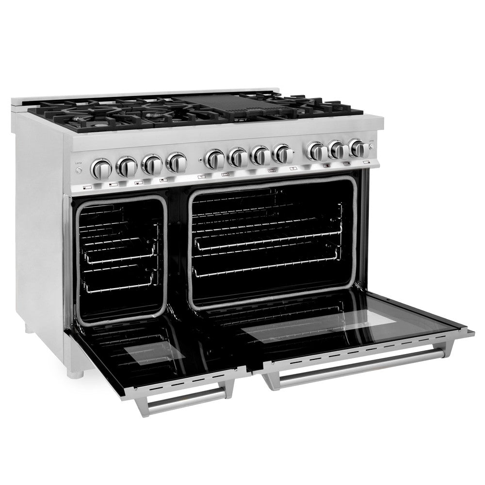 ZLINE 48-inch Stainless Steel Dual Fuel Range Kitchen Package with Convertible Range Hood & Dishwasher (3KP RARH48 DW) - Perfect for Modern Home Chefs & Open Concept Kitchens