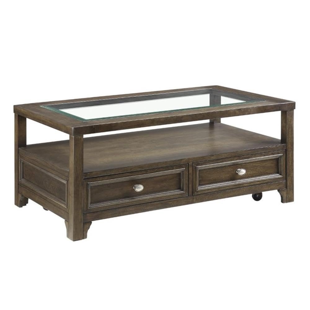 Lexicon Auburn Wood 2-Drawer Coffee Table - Brown Cherry Finish - Modern Living Room Furniture for Small Spaces & Home Decor