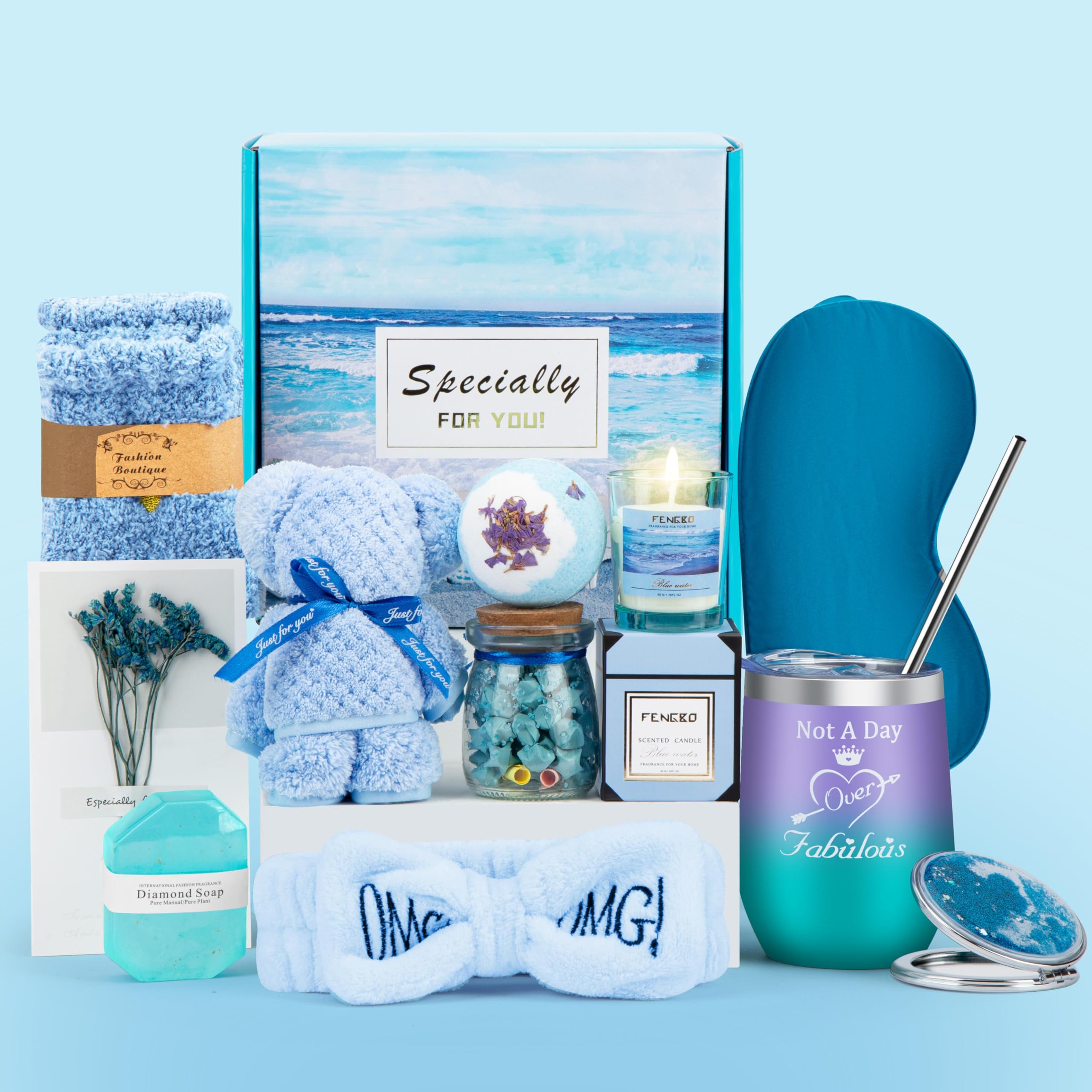 Unique Blue Gift Basket for Women - Birthday Gifts for Best Friend, Mom, Sister & Girlfriend | Thoughtful Friendship Gift Set with Premium Gift Box | Perfect for Birthdays, Anniversaries & Special Occasions