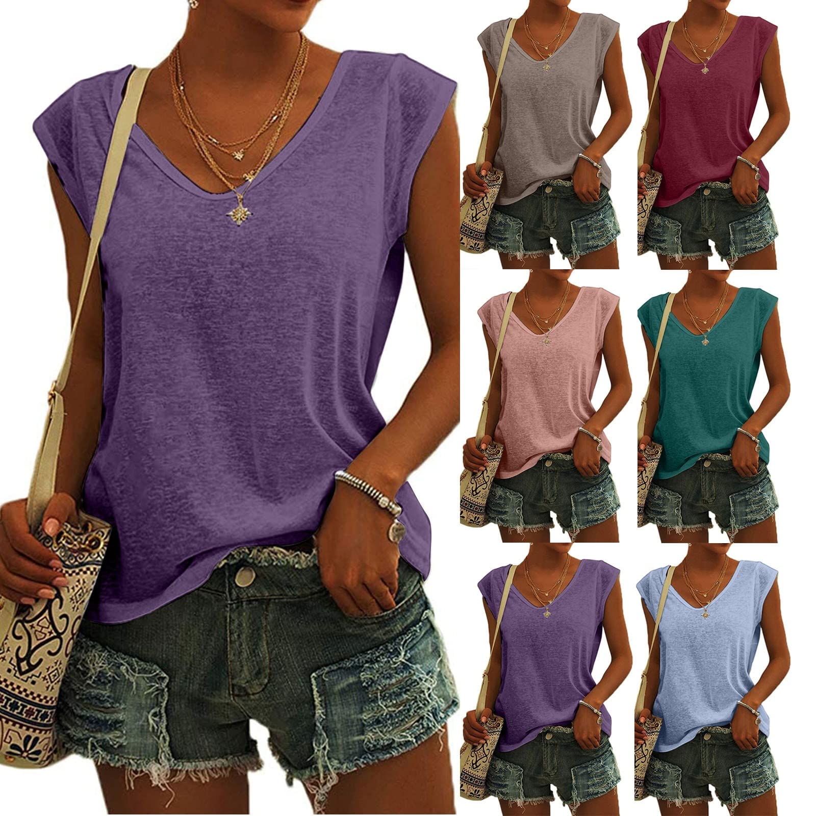 Women's Summer Sleeveless V-Neck Cat Print Tank Tops - Casual Camisole T-Shirts for Trendy Outfits & Going Out | Perfect for Beach, Parties, and Everyday Wear
