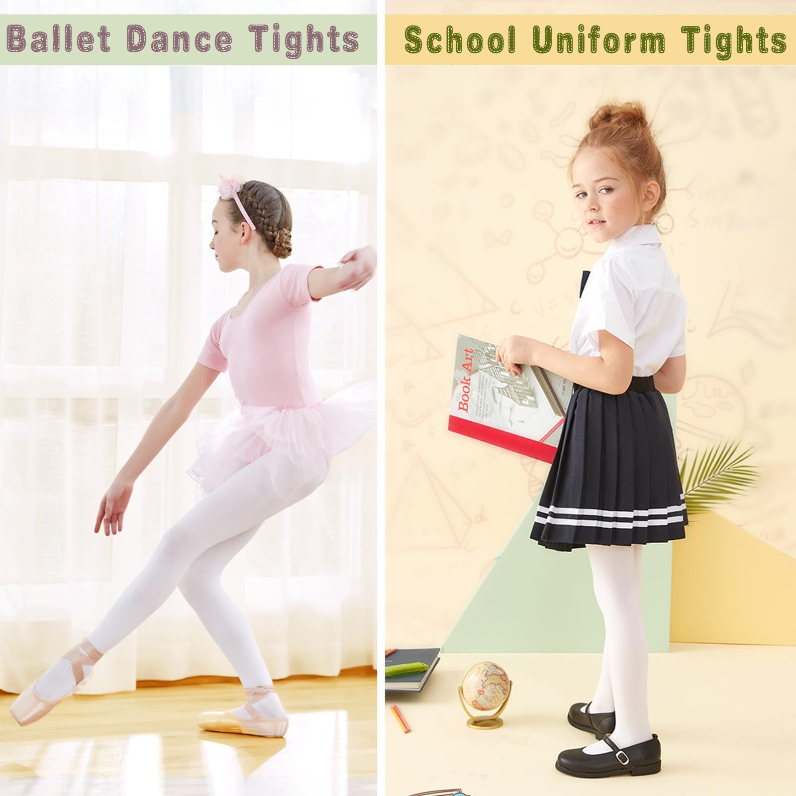 Convertible Ballet Tights for Girls - Seamless Dance Tights with Footed Option - Toddler to Kids Sizes - Perfect for Ballet Class, Recitals & Dance Practice