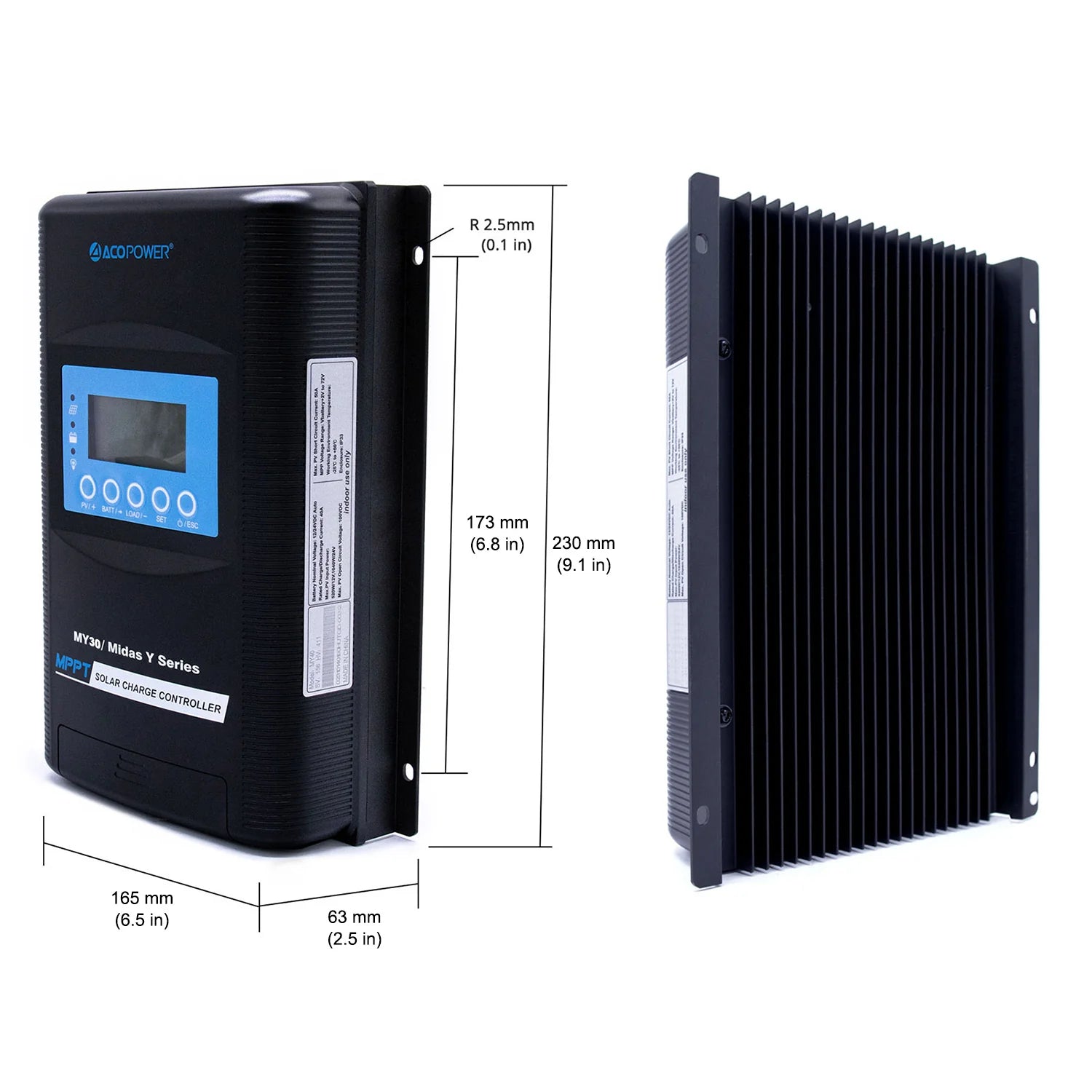 ACOPOWER Midas 30A MPPT Solar Charge Controller for RV, Boat, Off-Grid System - 12V/24V Auto, LCD Display, Waterproof Design