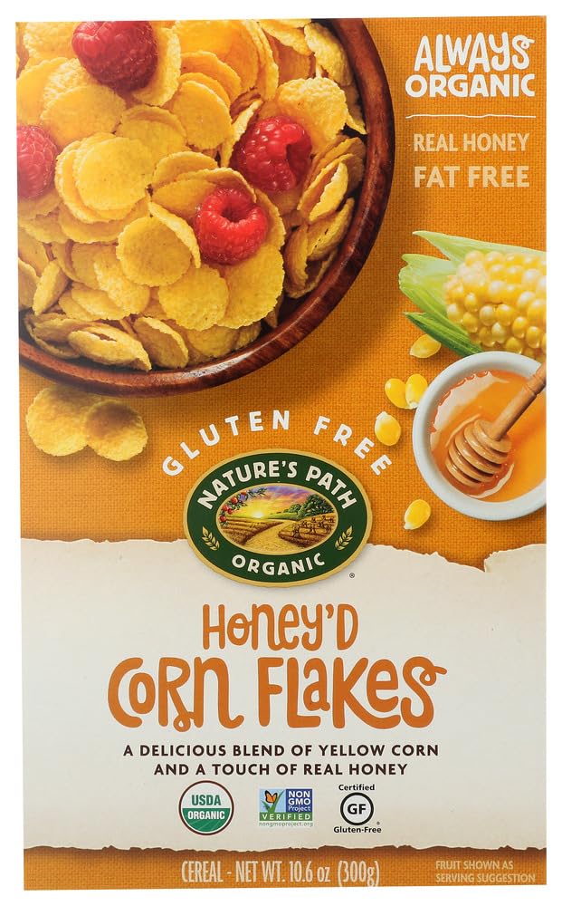 Nature's Path Organic Honey'd Corn Flake Cereal - 24 Pack (10.6 Oz Each) | Gluten-Free Breakfast Cereal for Kids & Adults | Perfect for Quick Breakfasts, Snacking & Healthy Eating