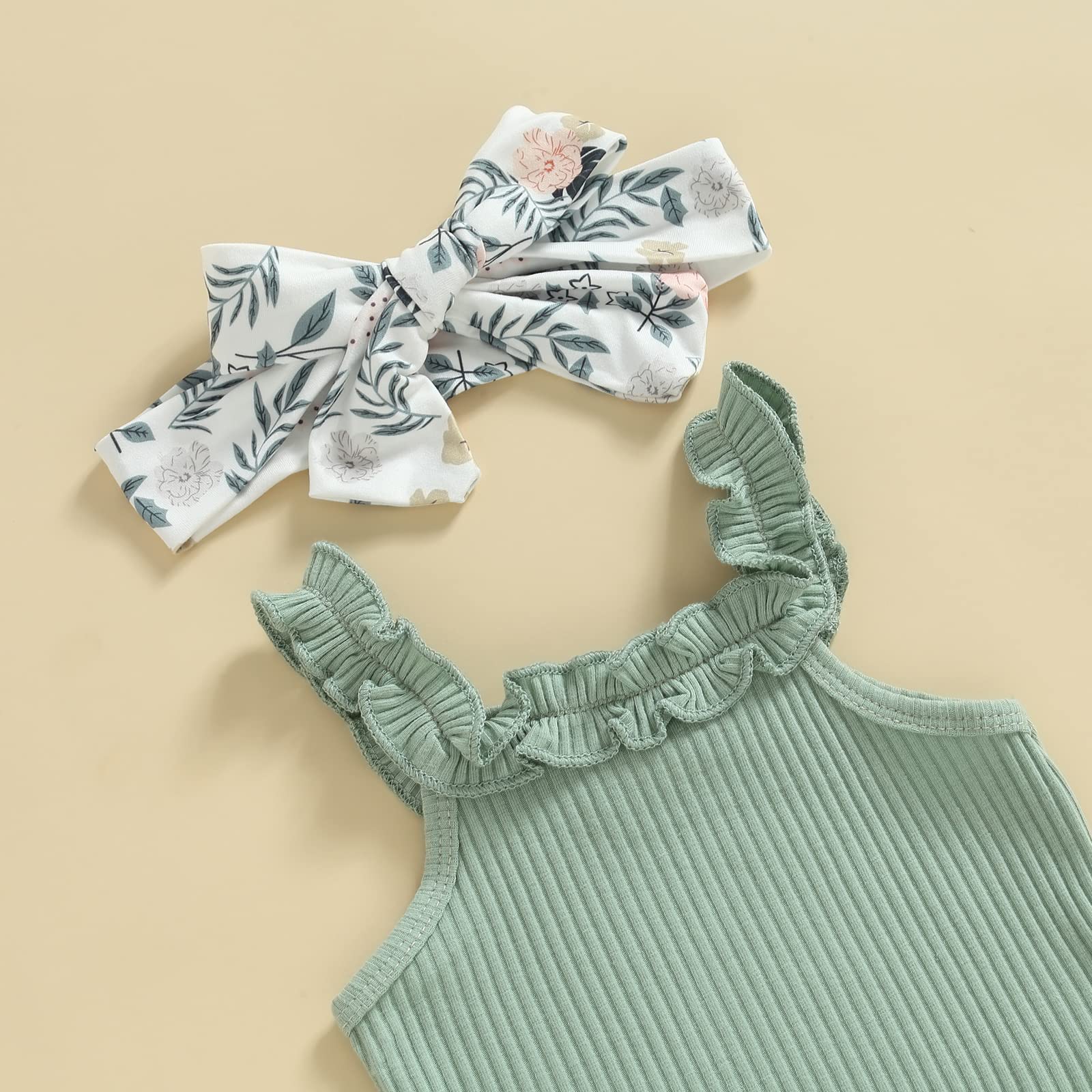 Adorable Newborn Baby Girl Summer Outfit Set - Sleeveless Floral Top & Ribbed Shorts Boho Style | Perfect for Beach, Photo Shoots & Casual Wear