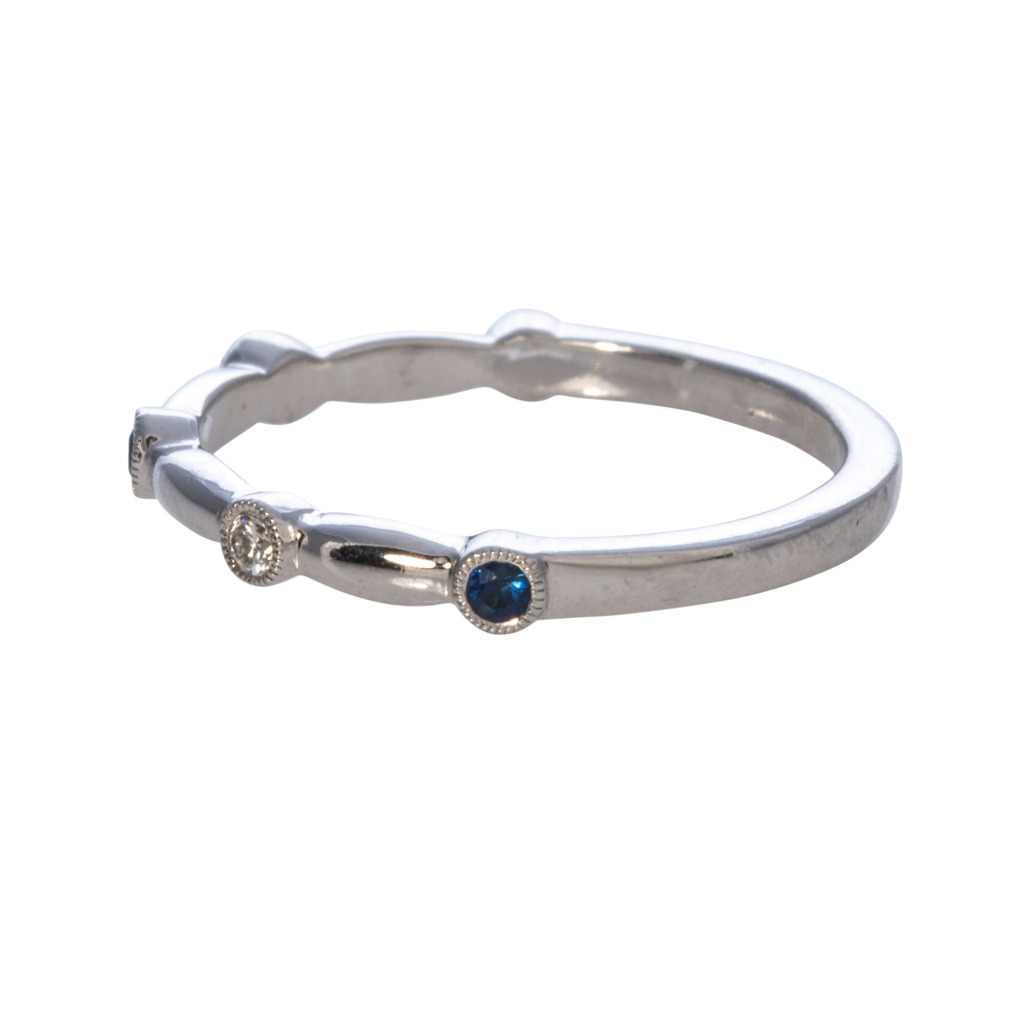 14K Gold Sapphire & Diamond Bezel Station Halfway Ring - Elegant Wedding Band, Anniversary Gift for Her, Perfect for Special Occasions & Everyday Wear