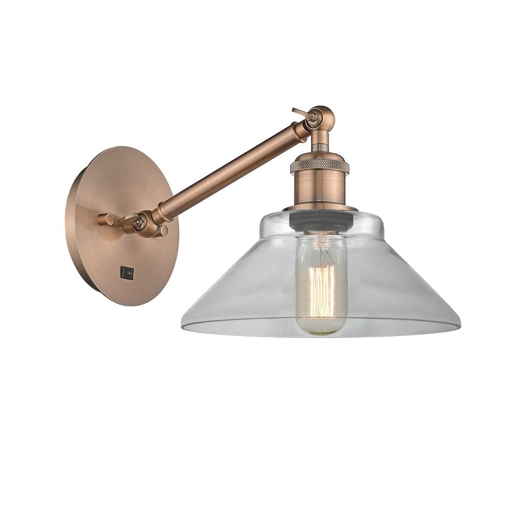 Industrial Style 1-Light Wall Sconce with Clear Glass Shade - 9.38
