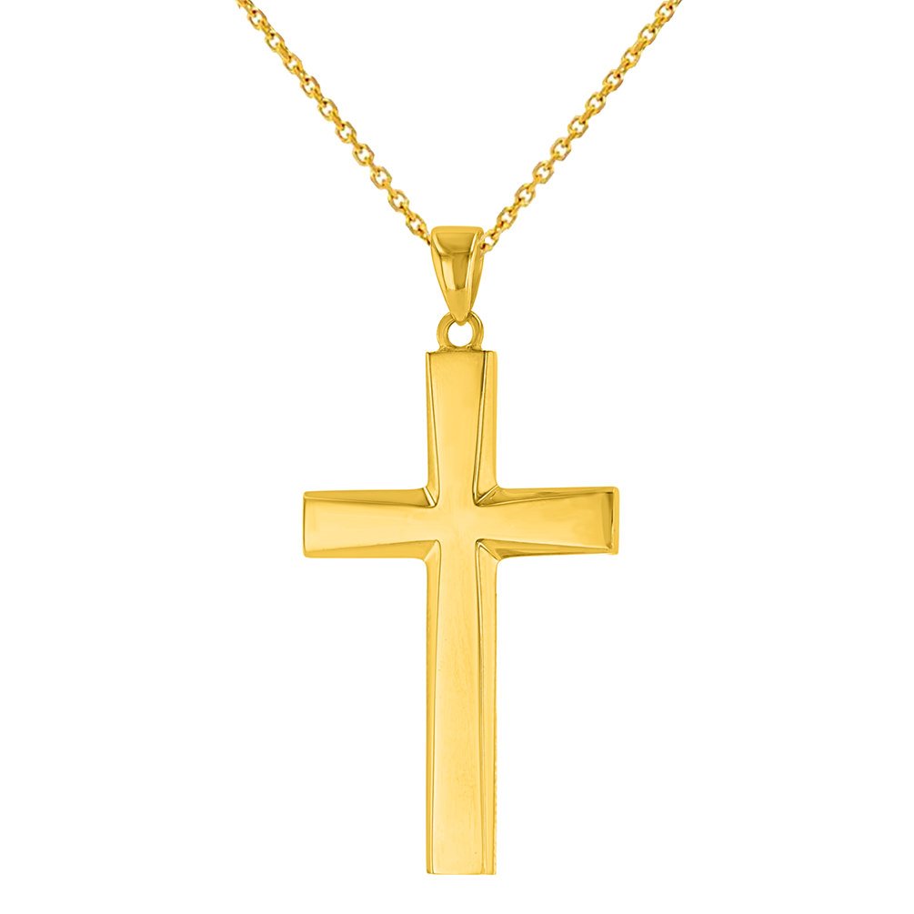 14K Yellow Gold Plain and Simple Religious Cross Pendant Necklace for Women - Elegant Christian Jewelry Gift for Baptism, Confirmation & Everyday Faith Wear