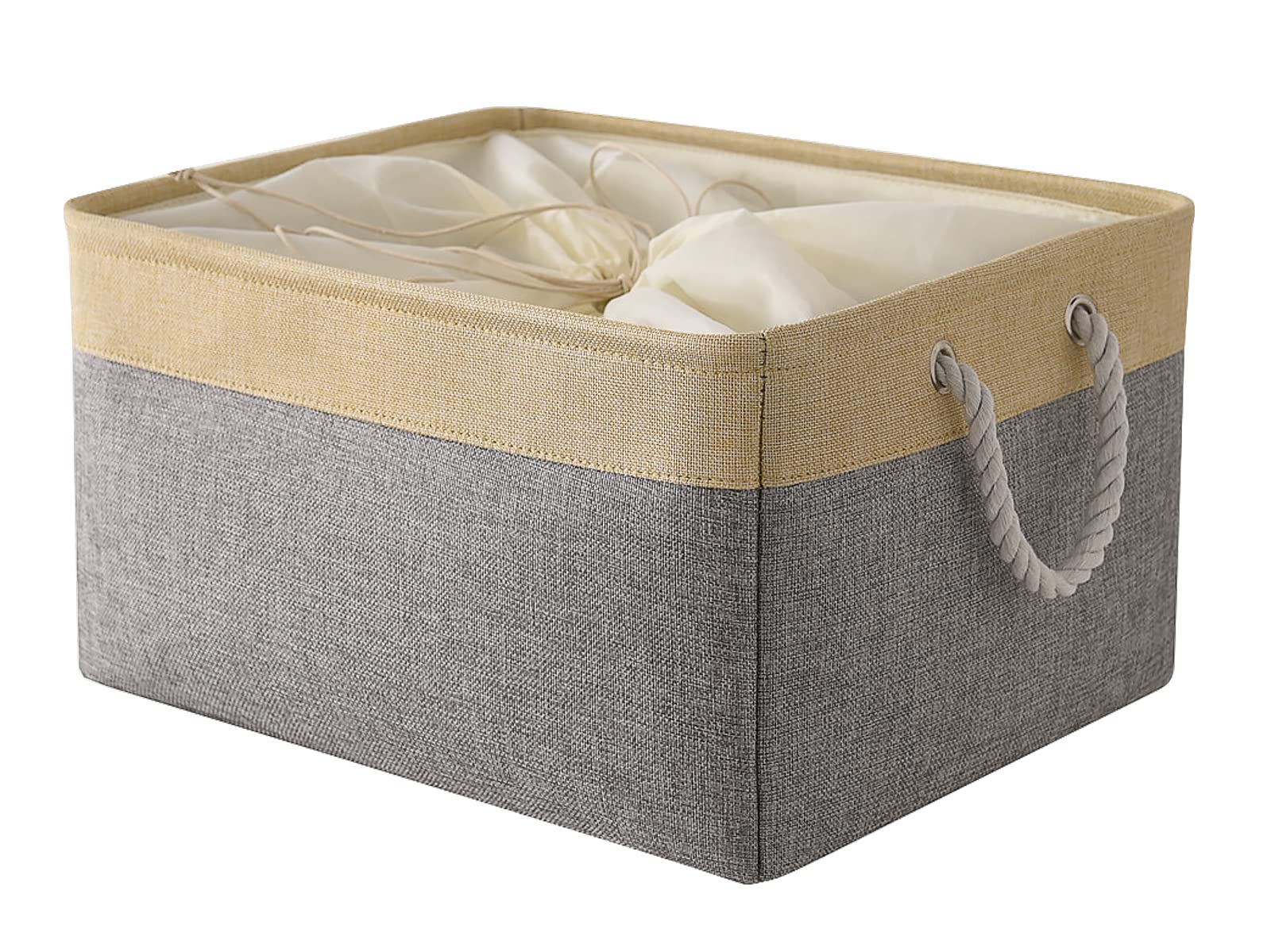 Premium Large Storage Baskets - 17.7x13.7x9.8 Inch Rectangular Fabric Bin for Shoes, Towels & Blankets | Decorative Home Organization in Gold & Grey | Perfect for Living Room, Bedroom & Bathroom Storage (1-Pack)