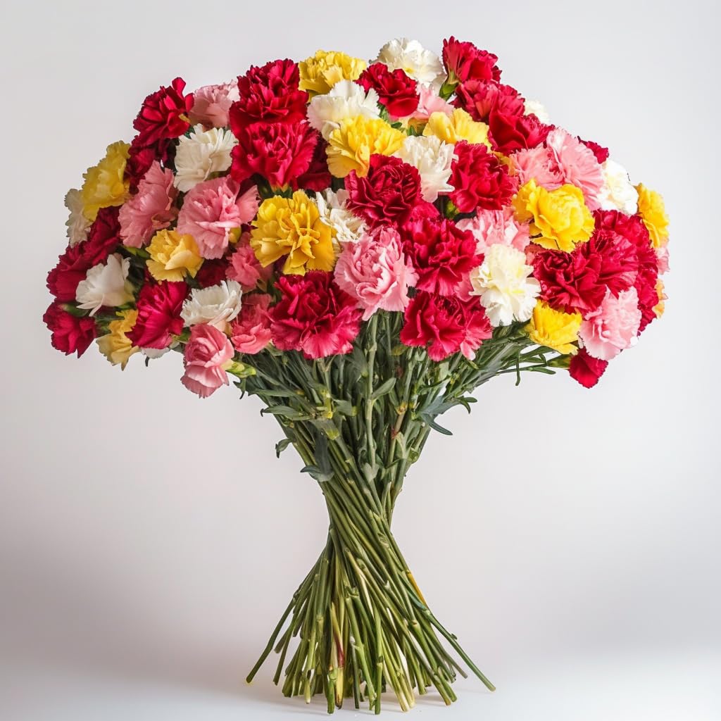100 Assorted Fresh Carnations - Beautiful Birthday, Anniversary, Wedding & Home Decor Flowers - Perfect for Gifts, Events & Floral Arrangements (OM)